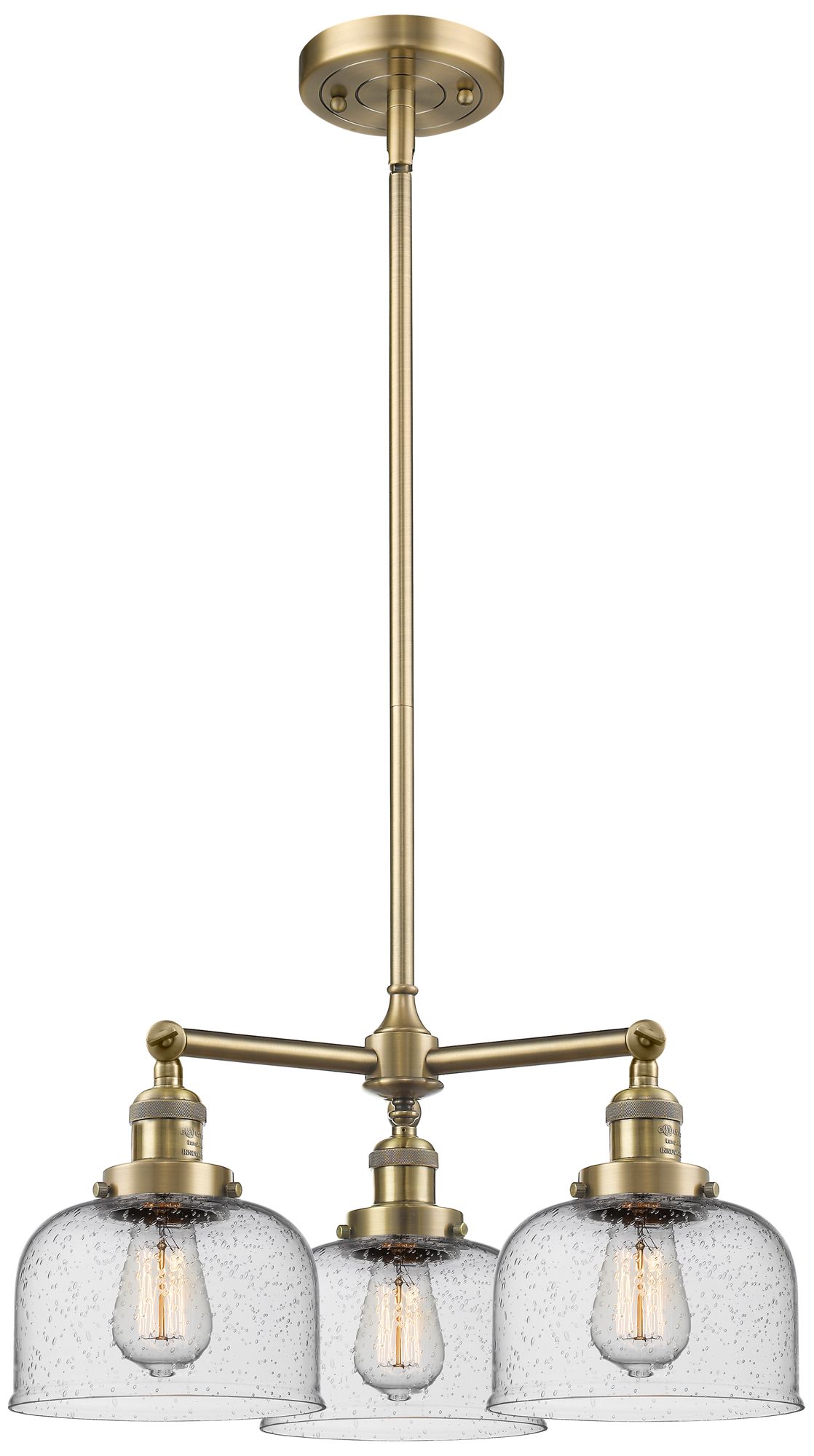 Bell 22" Wide 3 Light Antique Brass Chandelier w/ Seedy Shade