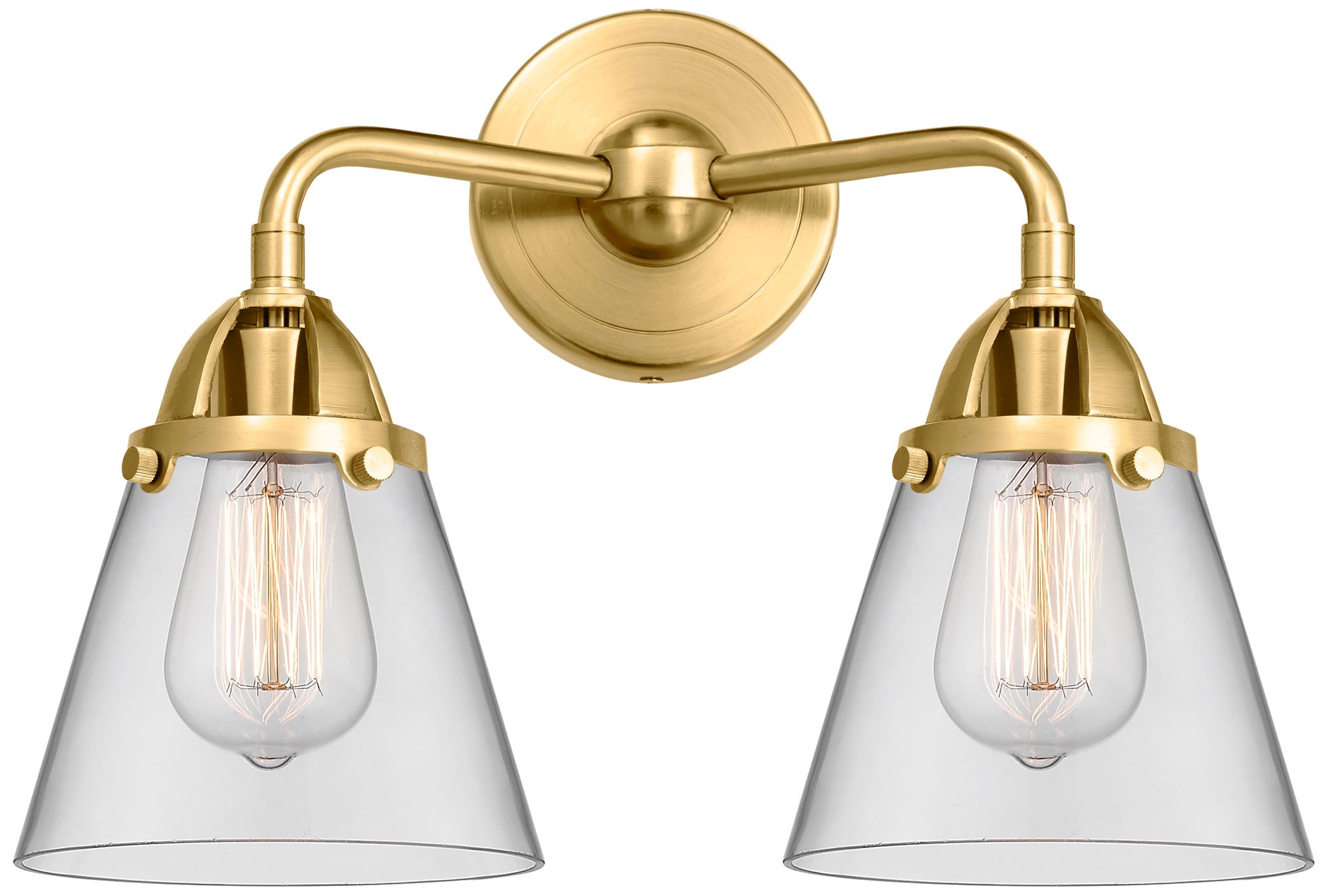 Nouveau 2 Cone 6" 2 Light 14" LED Bath Light - Satin Gold - Clear