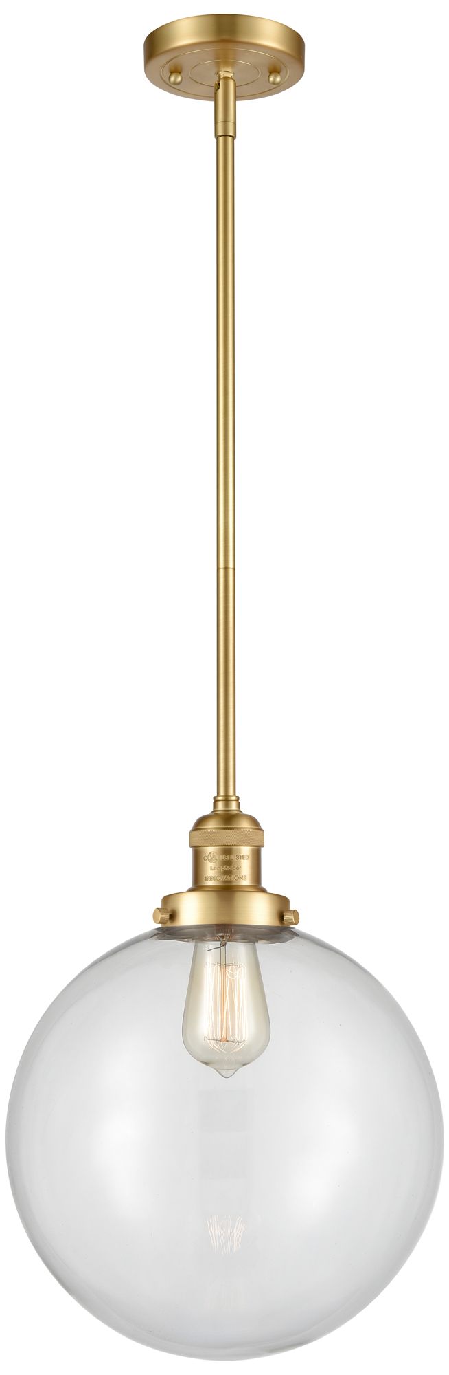 Franklin Restoration Beacon 12" LED Mini Pendant - Satin Gold - Clear