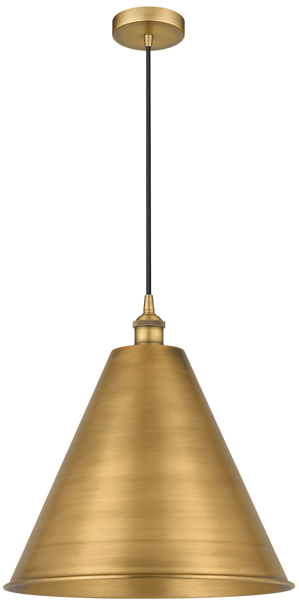 Edison Cone 16" Wide Brushed Brass Corded Mini Pendant w/ Matte Black