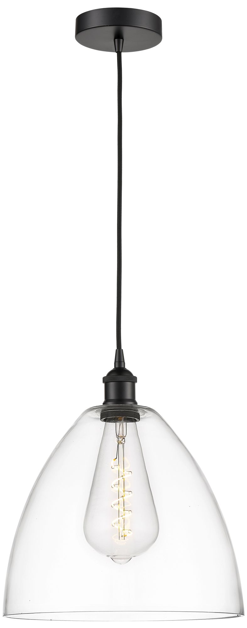 Edison Dome 12" Matte Black Cord Hung Mini Pendant w/ Clear Shade