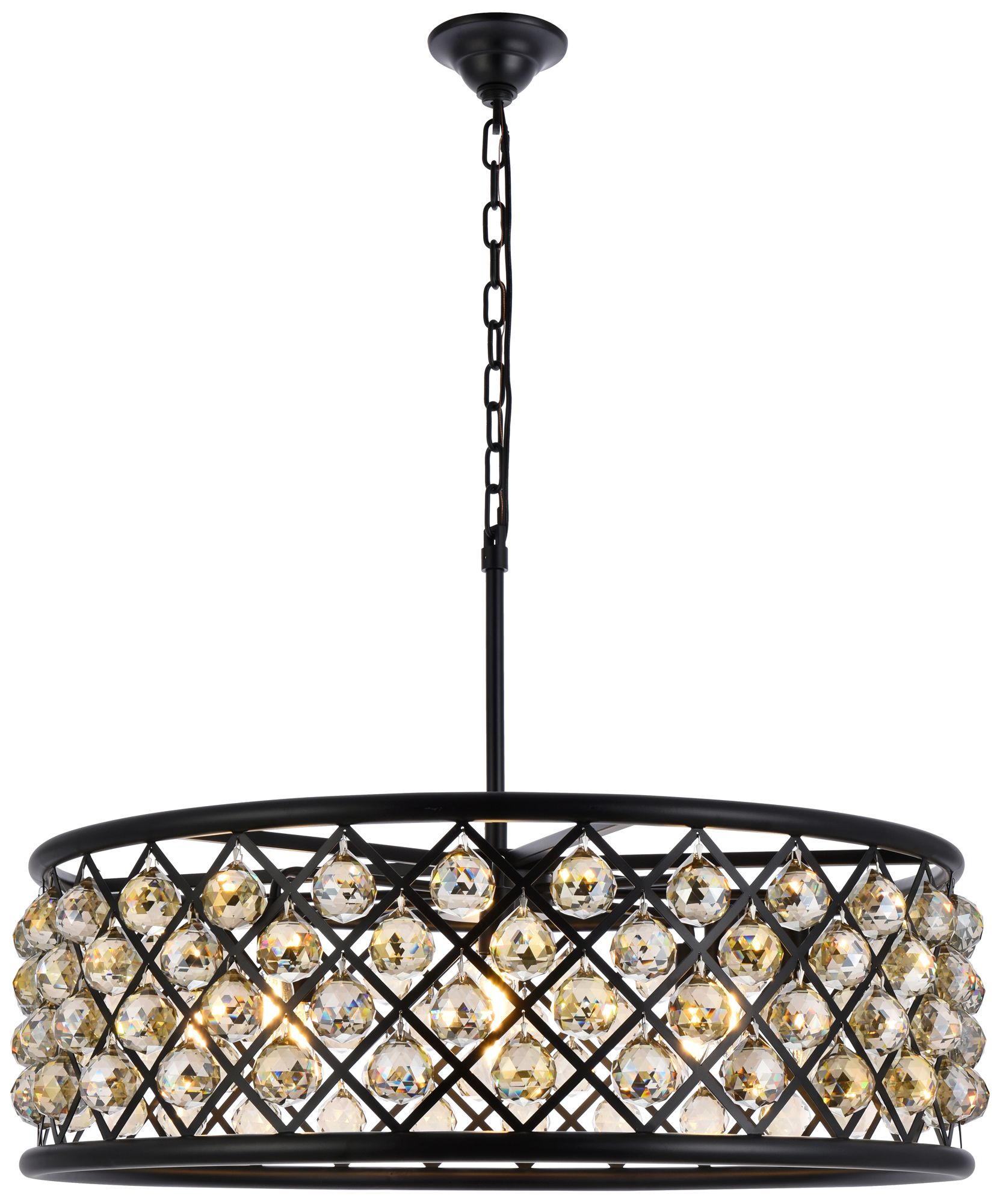 Madison 8 Lt Matte Black Chandelier Golden Teak