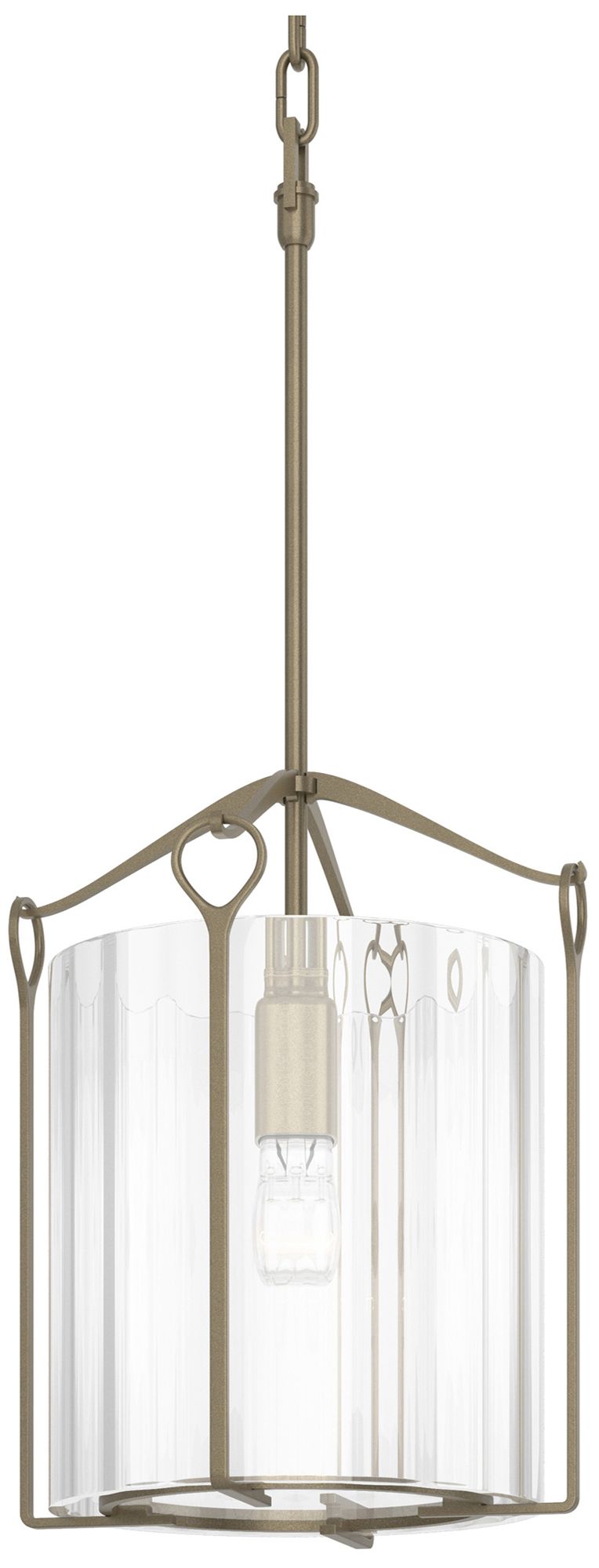 Bow Tall Mini Pendant - Soft Gold Finish - Clear Fluted Glass