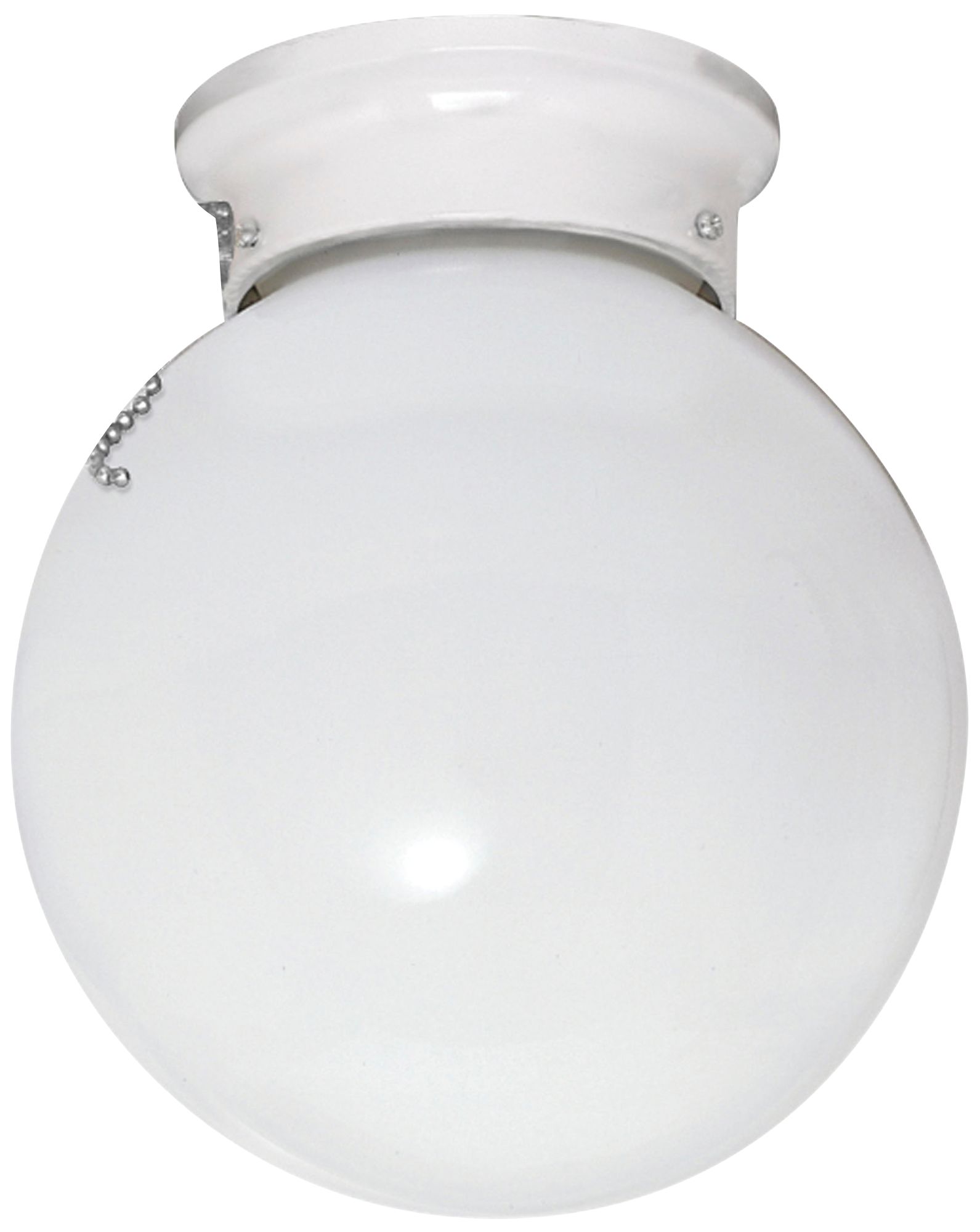 1 Light; 6 in.; Ceiling Fixture; White Ball with Pull Chain Switch