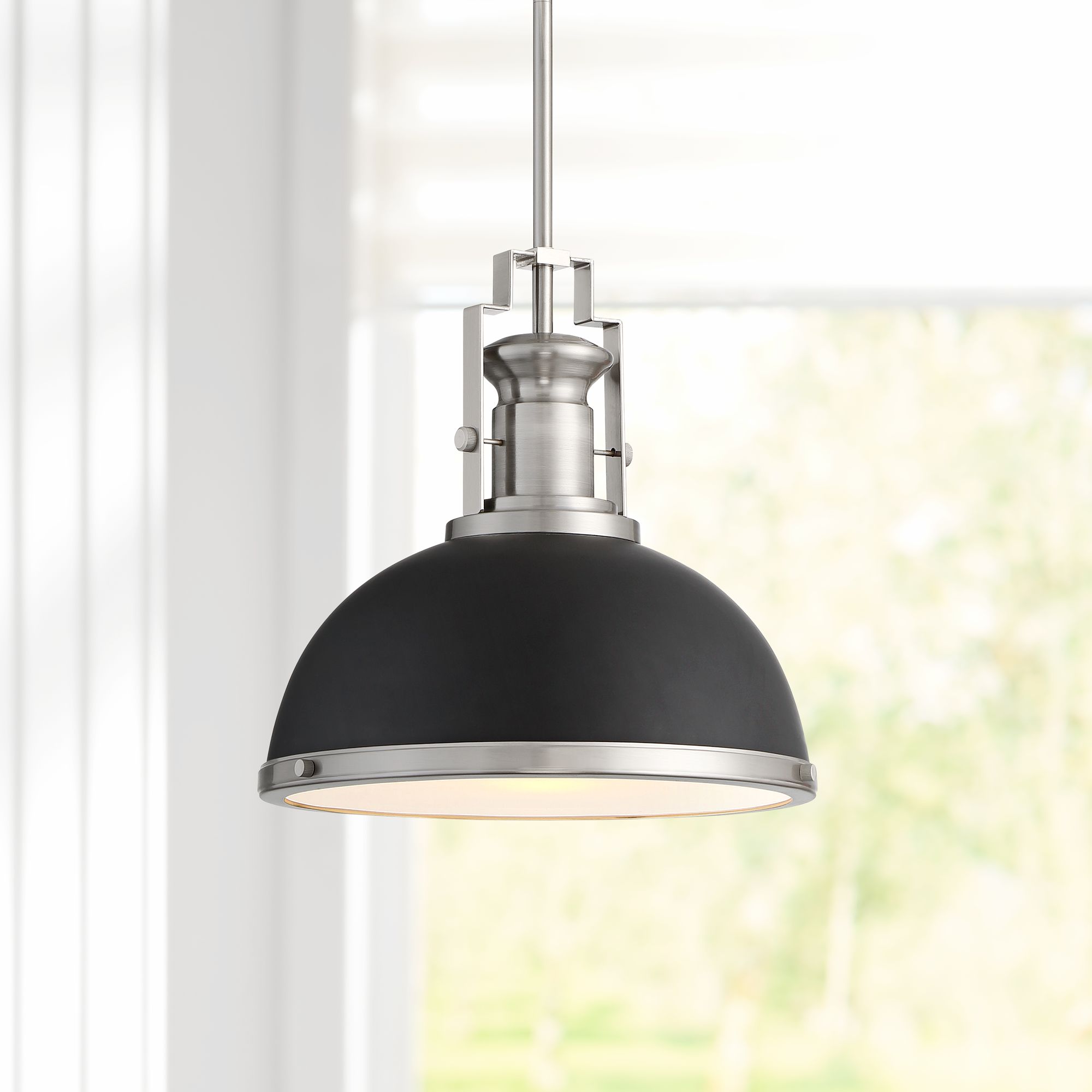 Posey 13" Wide Black and Brushed Nickel Dome Pendant Light