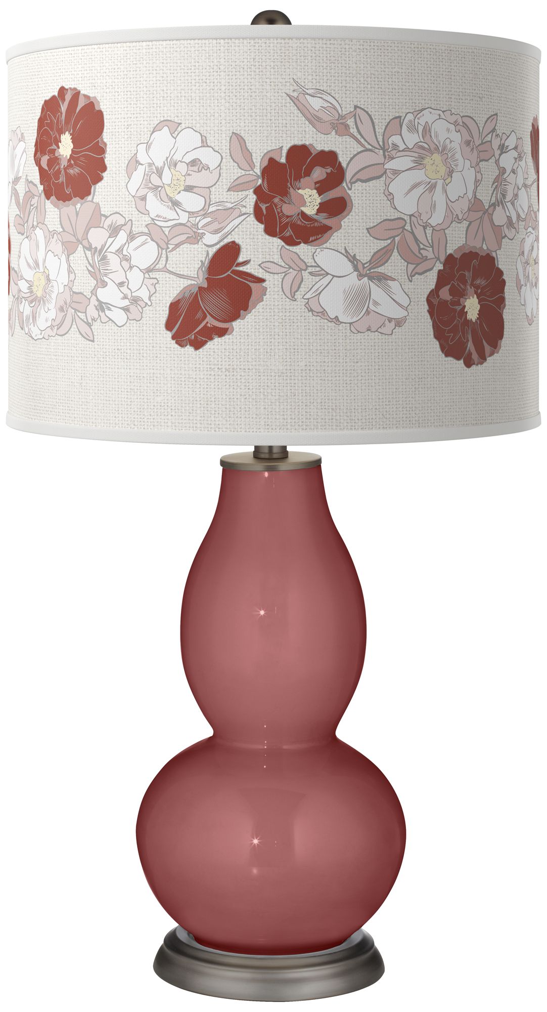 Toile Red Rose Bouquet Double Gourd Table Lamp