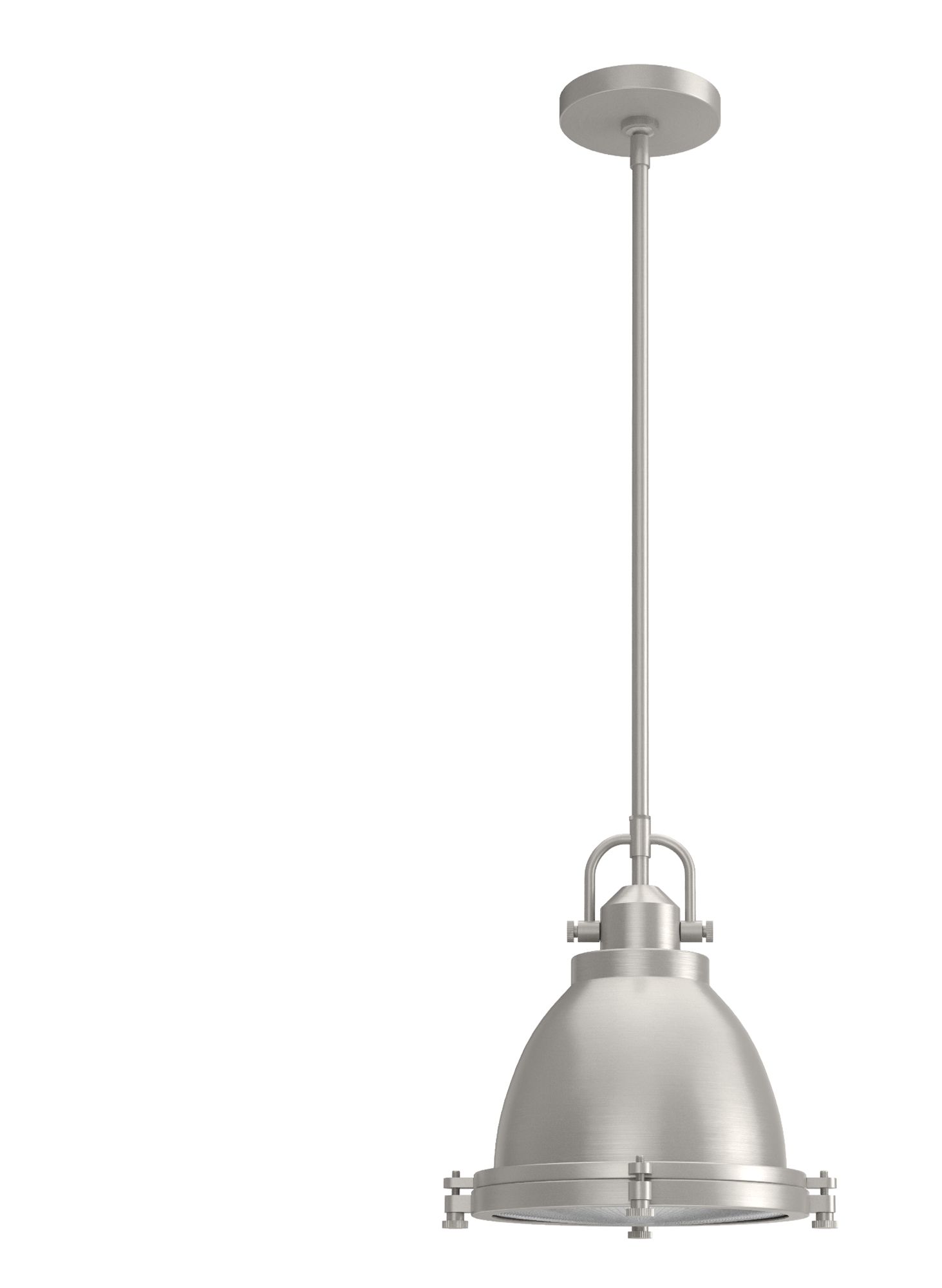 Hunter Bridgemoor Brushed Nickel with Clear Holophane Glass 1 Light Pendant