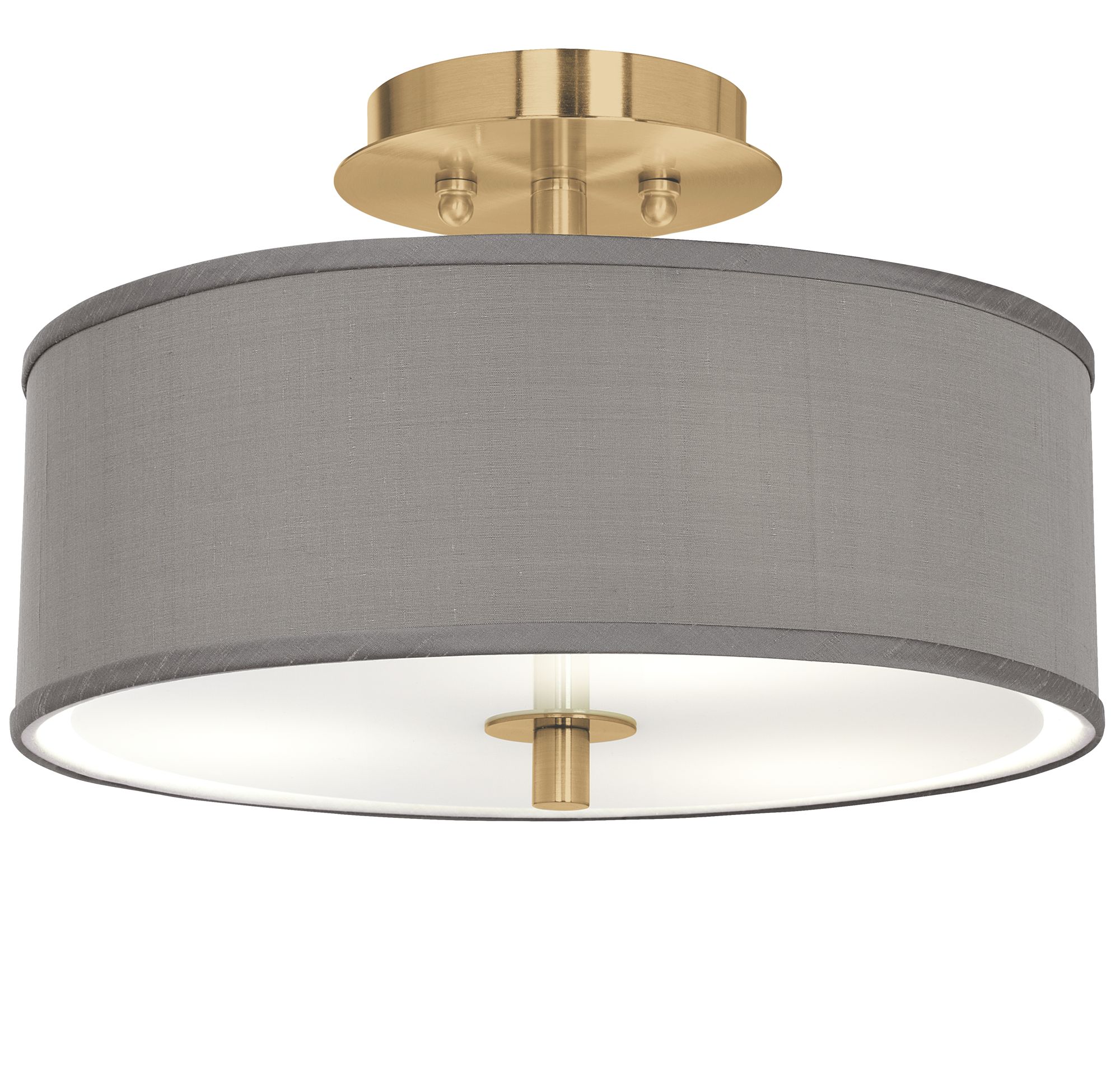 Gray Faux Silk Gold 14" Wide Ceiling Light