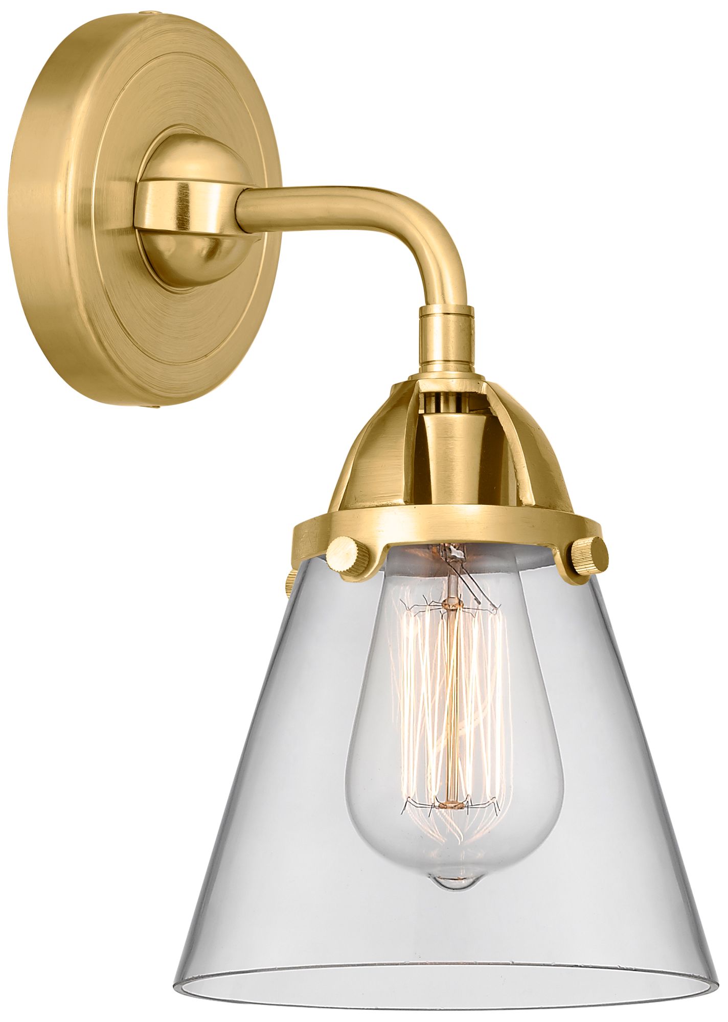 Nouveau 2 Cone 6" Incandescent Sconce - Gold Finish - Clear Shade