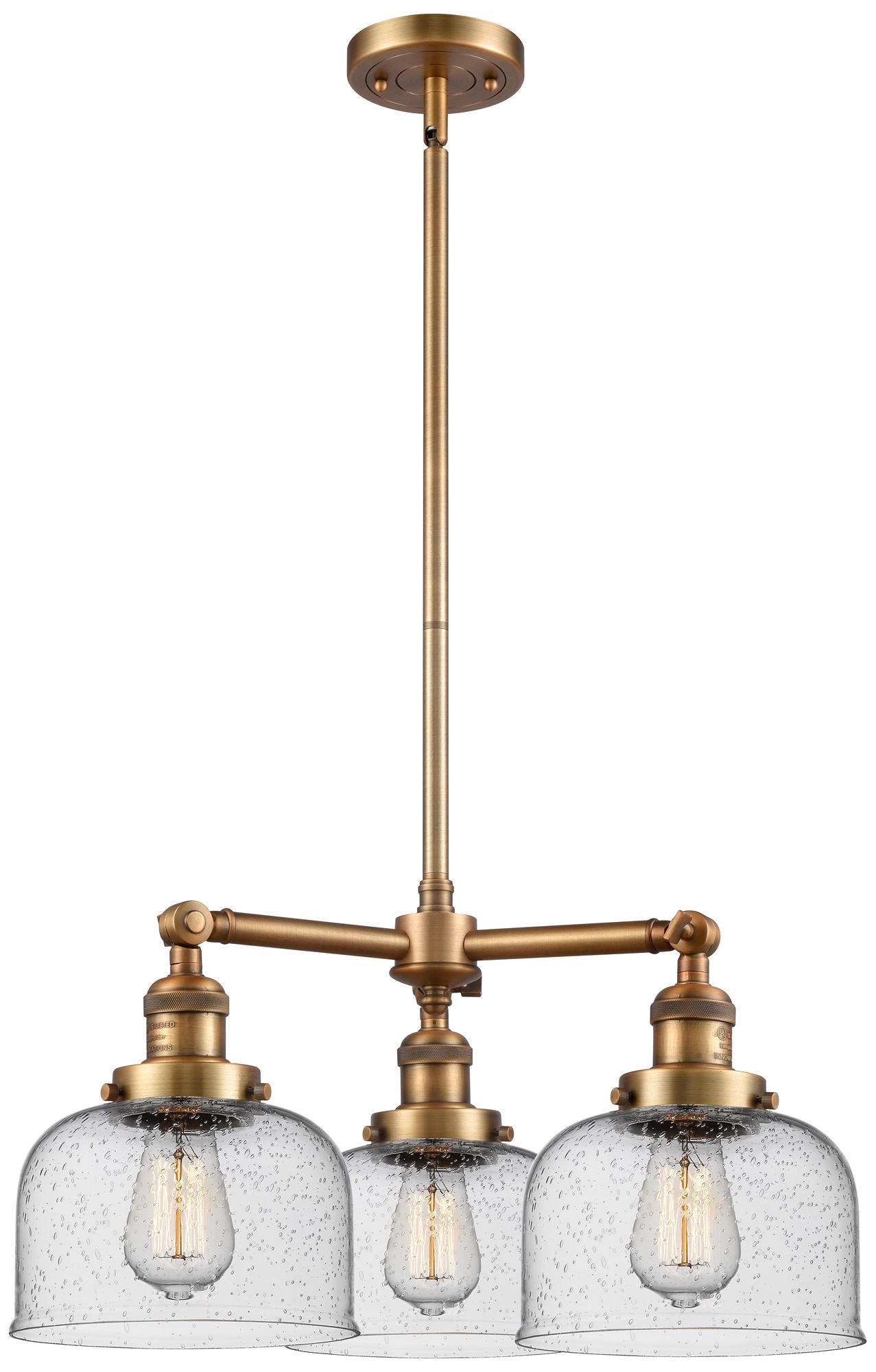 Bell 22" Wide 3 Light Brushed Brass Chandelier w/ Seedy Shade