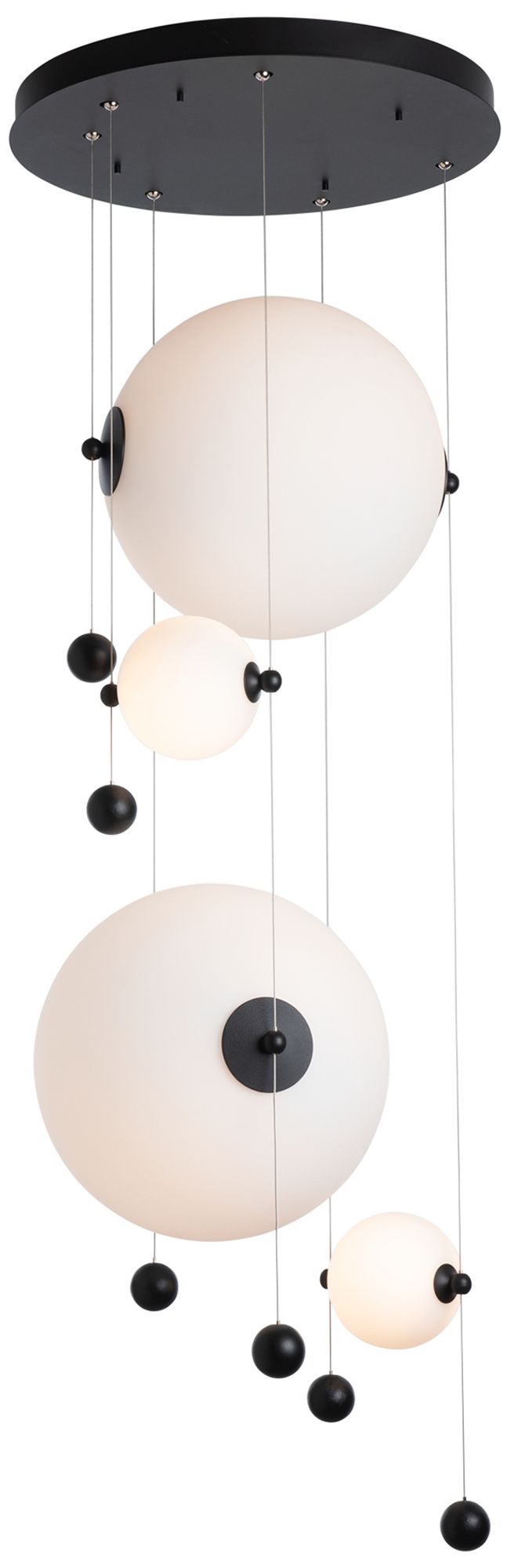 Abacus 4-Light Round LED Pendant - Black - Opal Glass - Standard Height