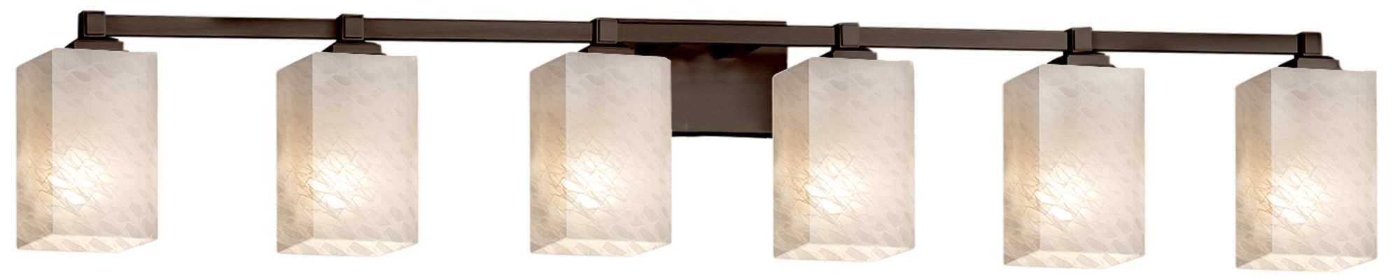 Fusion Regency 6-Light Square Bath Bar - Flat Rim Shade - Weave - Bronze