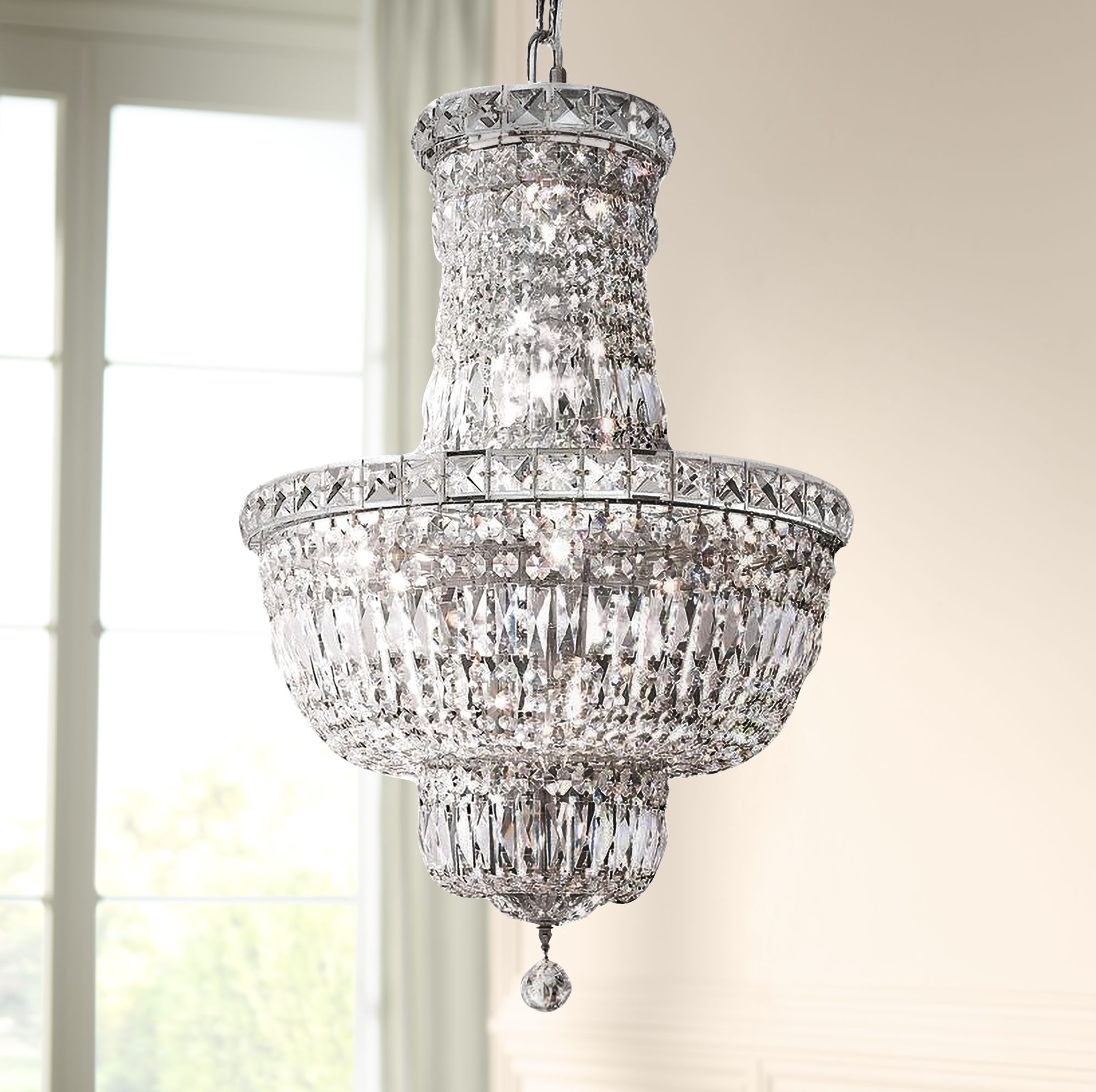 Tranquil 18" Wide Chrome and Clear Crystal 3-Tier Chandelier