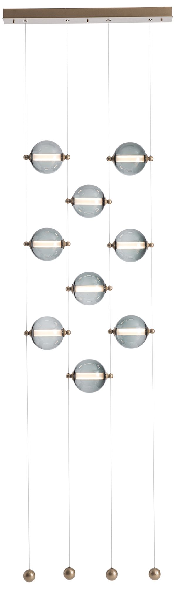 Abacus 9-Light Ceiling-to-Floor LED Pendant - Gold - Grey Glass - Standard