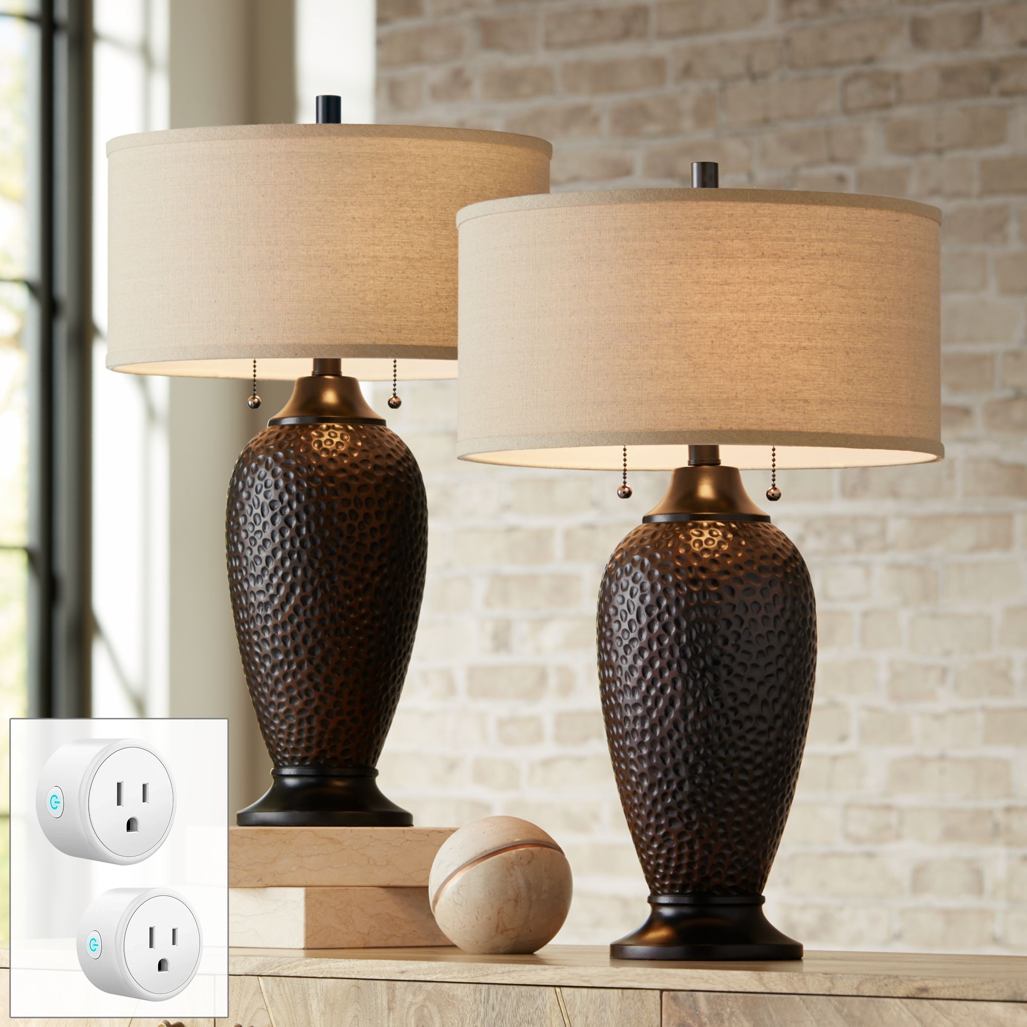 Cody Oiled Bronze Table Lamps Set of 2 with Smart Sockets