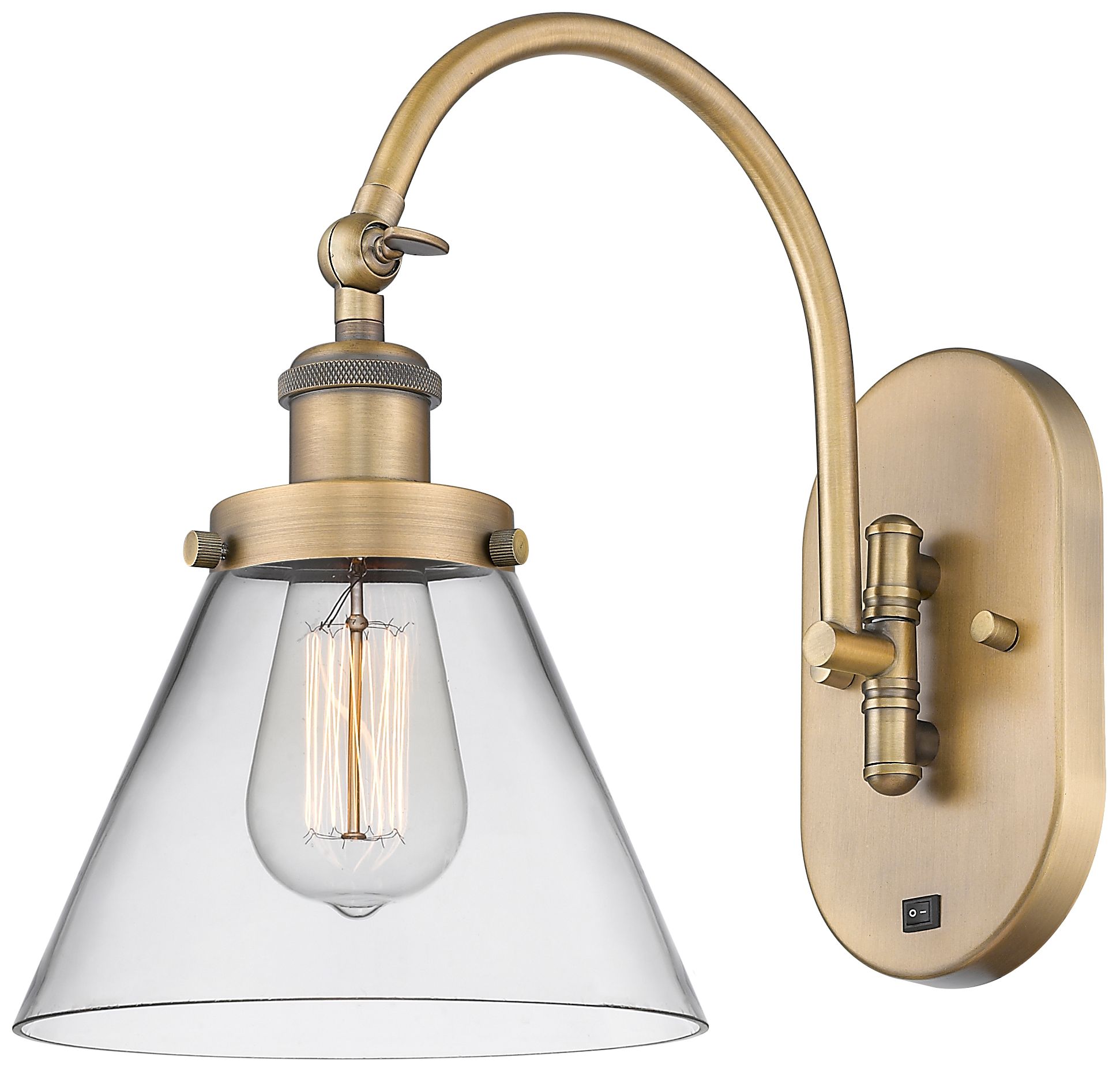 Franklin Restoration Cone 8" LED Sconce - Brass Finish - Clear Shade