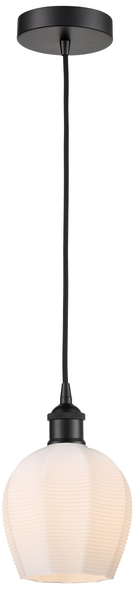 Edison Norfolk 6" Matte Black Cord Hung Mini Pendant w/ Matte White Sh