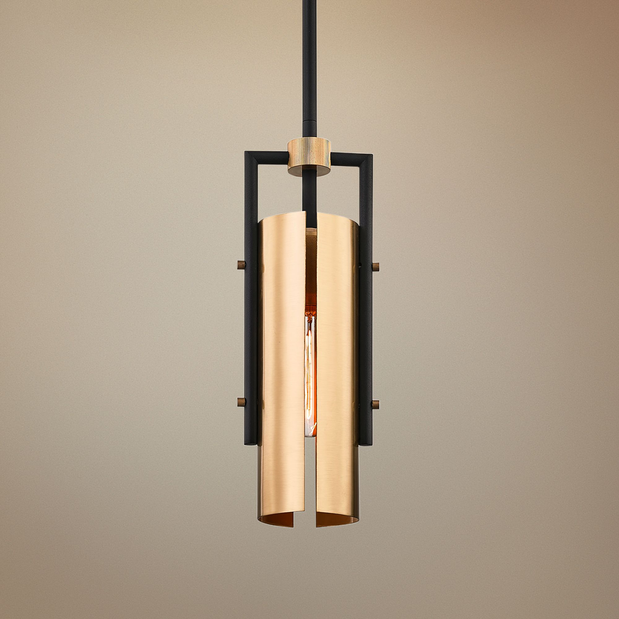 Emerson 5" Wide Carbide Black and Brushed Brass Mini Pendant