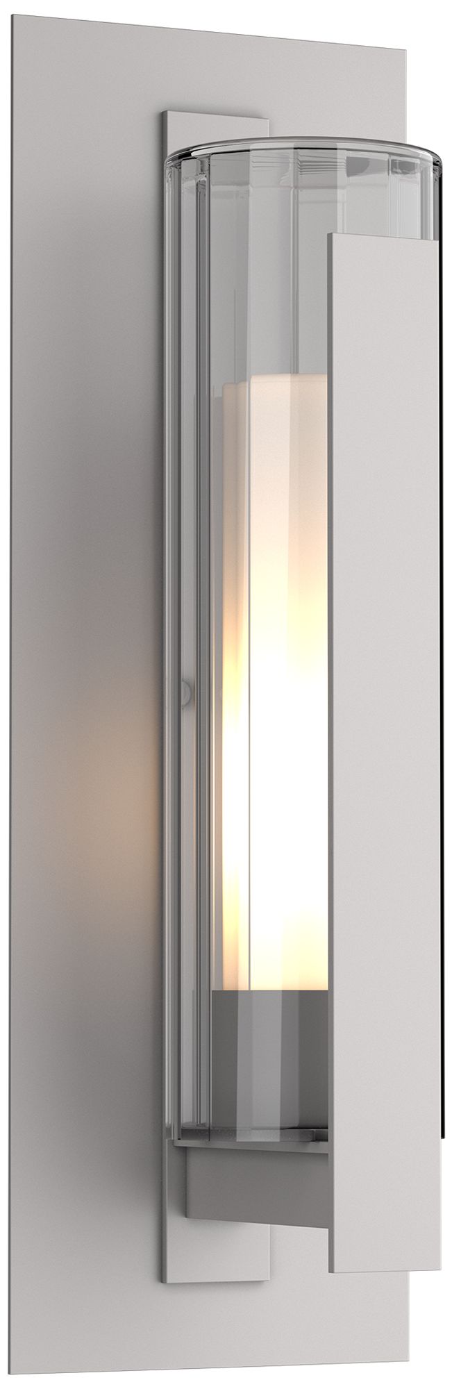 Vertical Bar Fluted Large Outdoor Sconce - Steel - Opal and Clear Glass