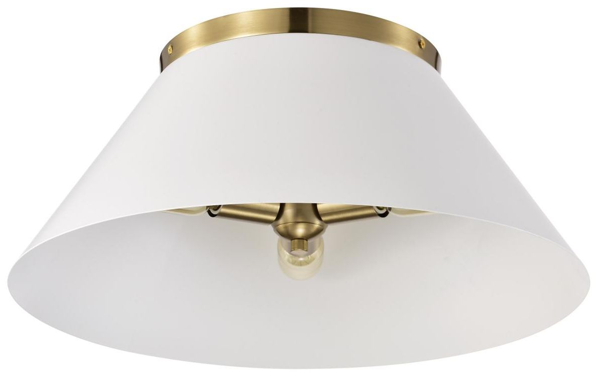 Dover; 3 Light; Large Flush Mount; White with Vintage Brass