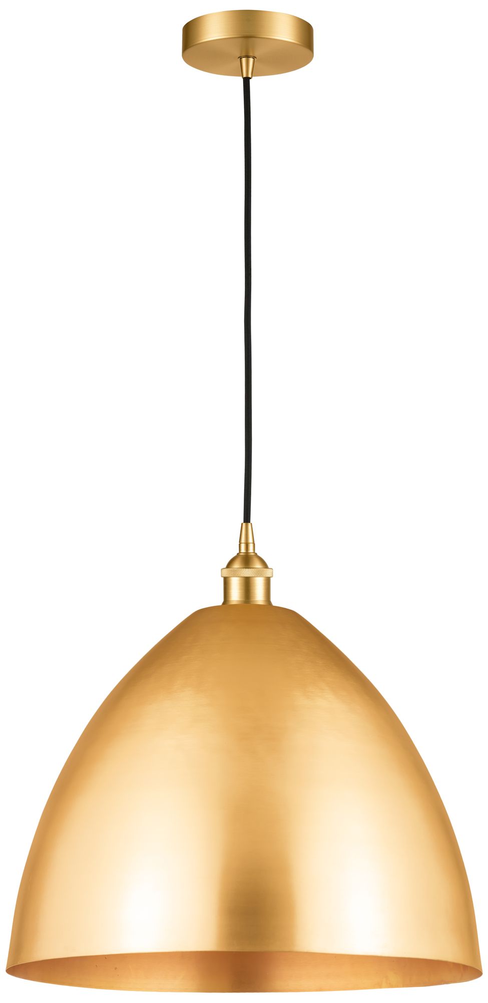 Edison Dome 16" Wide Satin Gold Corded Mini Pendant w/ Matte Black Sha