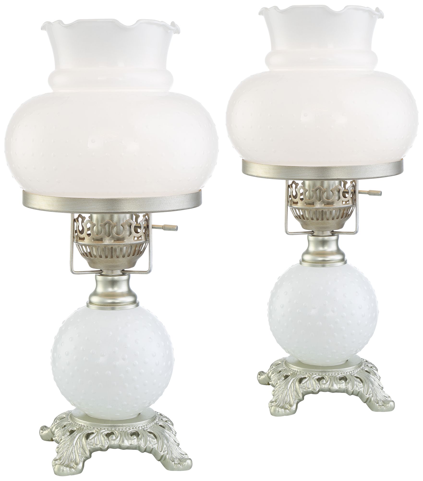 Billy 16" High White Milk Glass Hurricane Lamps - Set of 2