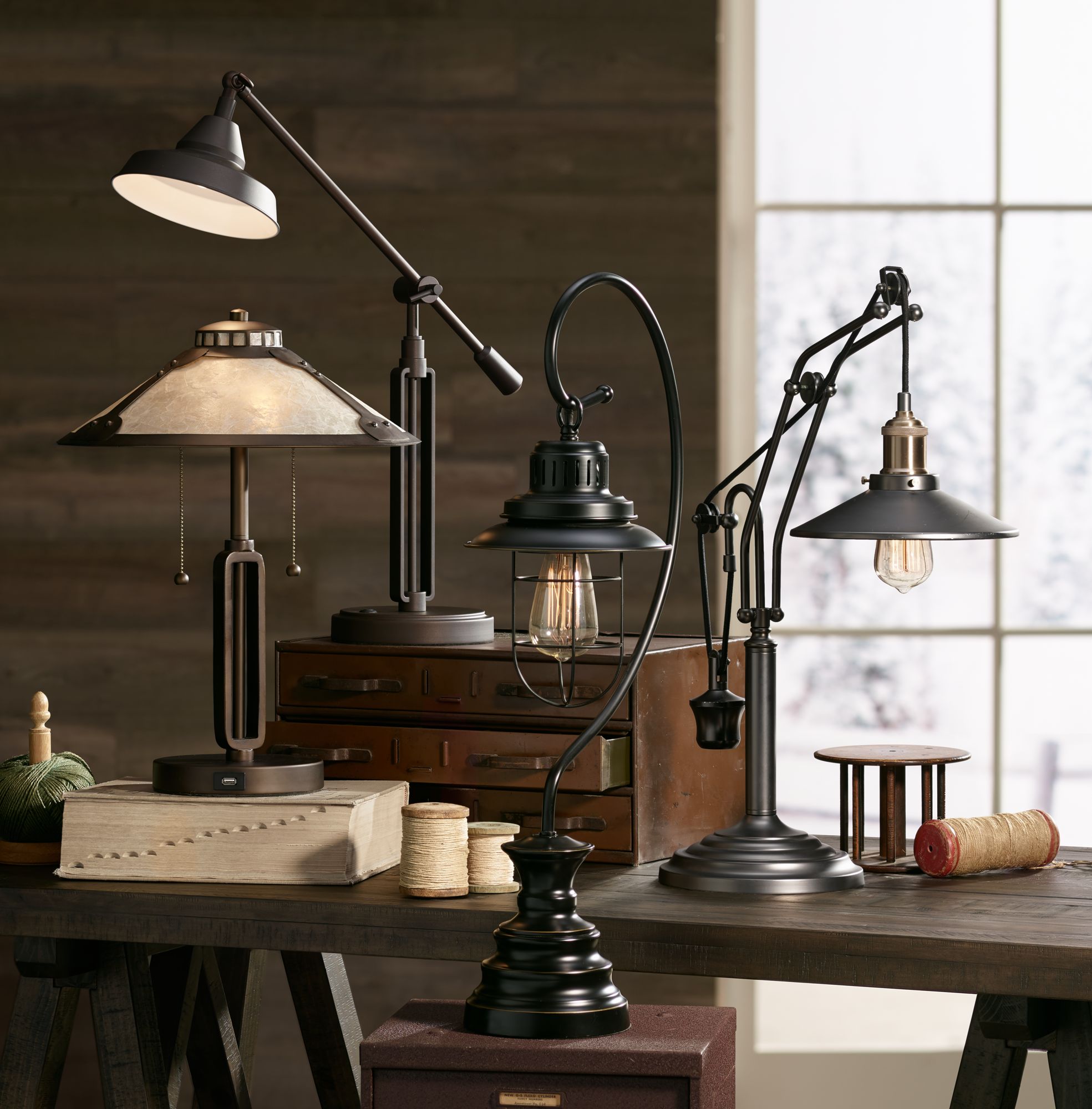 Samuel Mica Shade Desk Lamp with USB Port