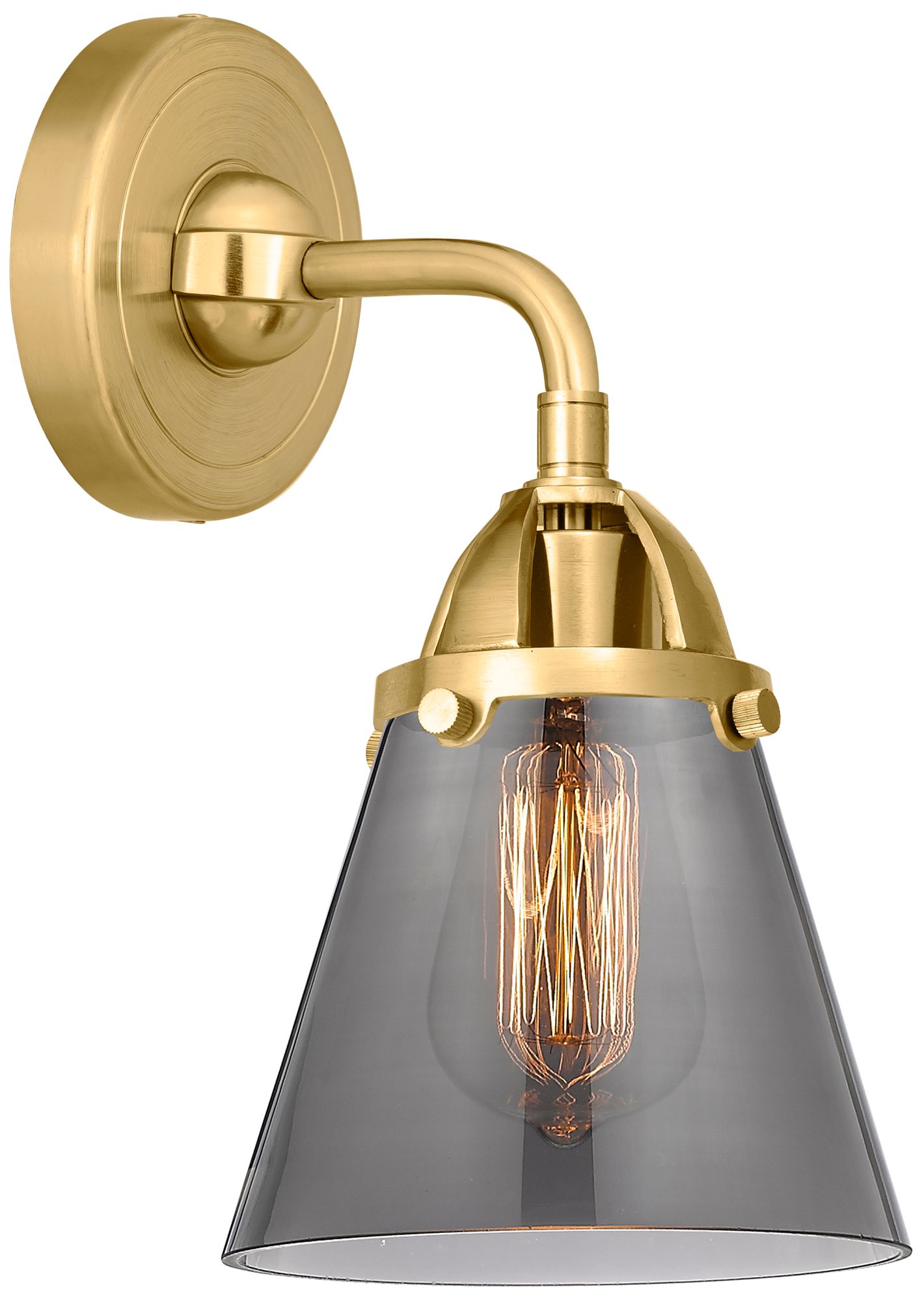 Nouveau 2 Cone 6" LED Sconce - Gold Finish - Plated Smoke Shade