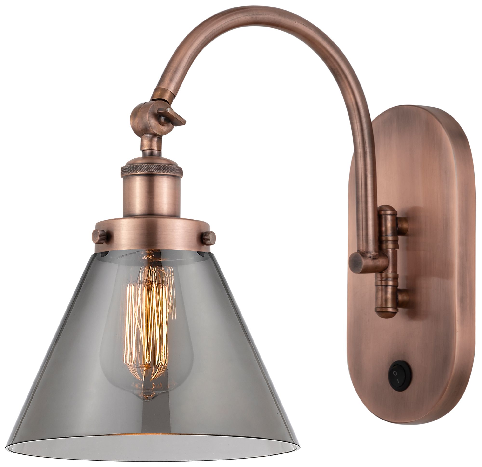 Franklin Restoration Cone 8" LED Sconce - Copper Finish - Smoke Shade