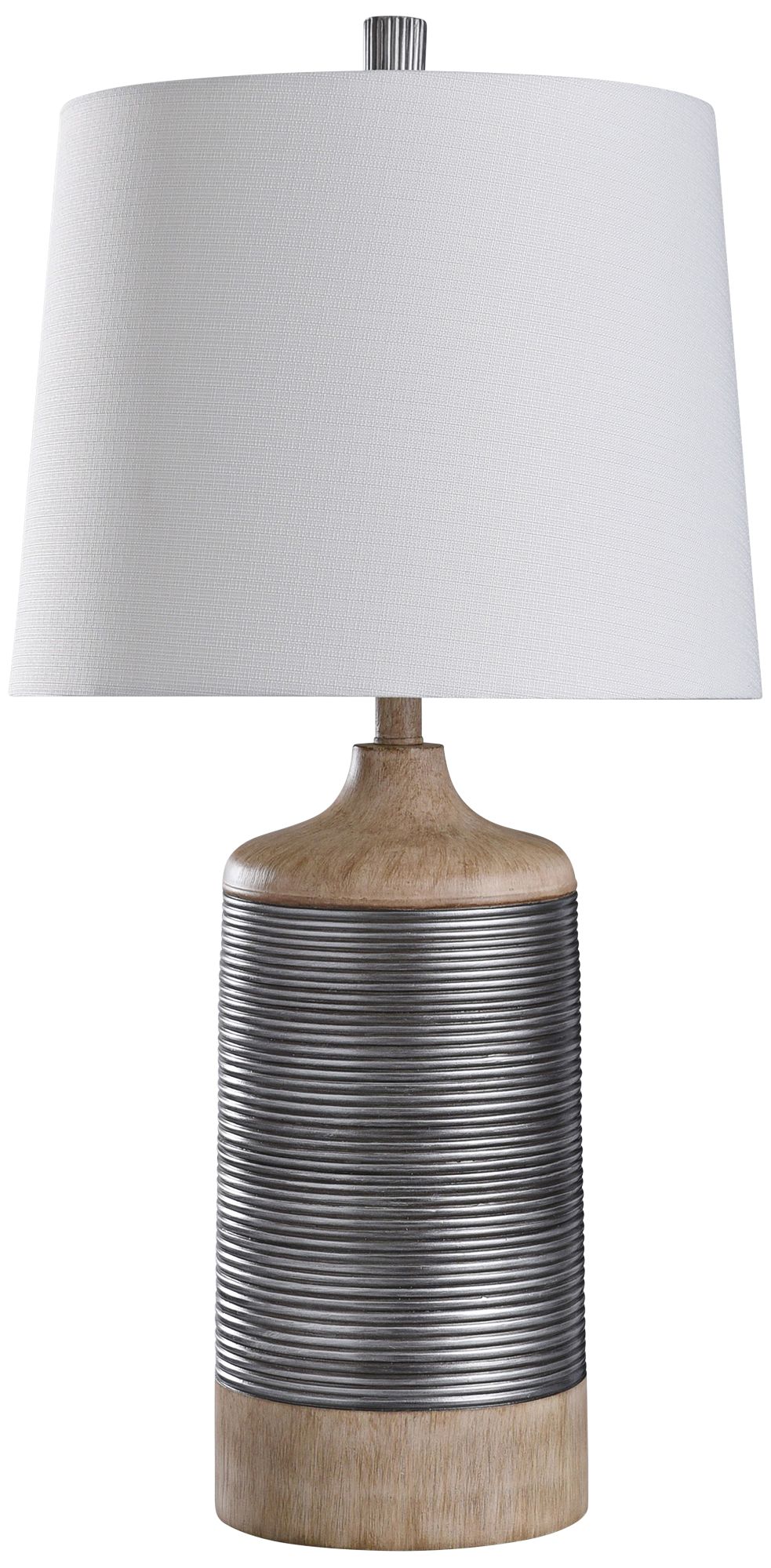 Haverhill Light Tan Wood and Silver Cylindrical Table Lamp