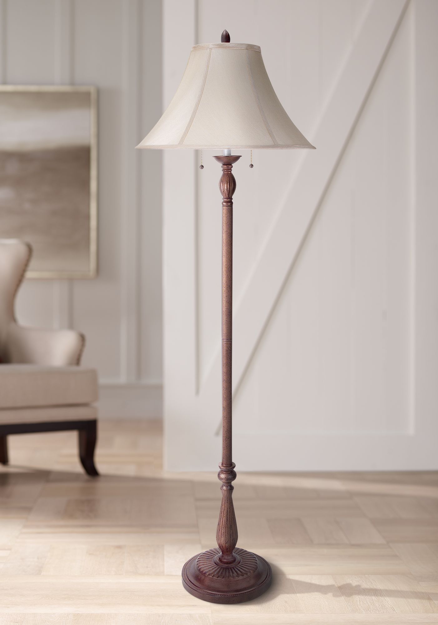 Silk Shade Double Pull Traditional Floor Lamp