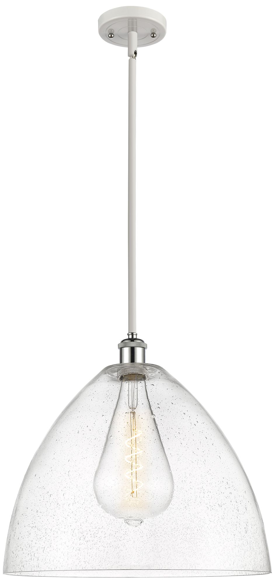 Bristol Glass 16" White & Chrome LED Pendant With Seedy Shade