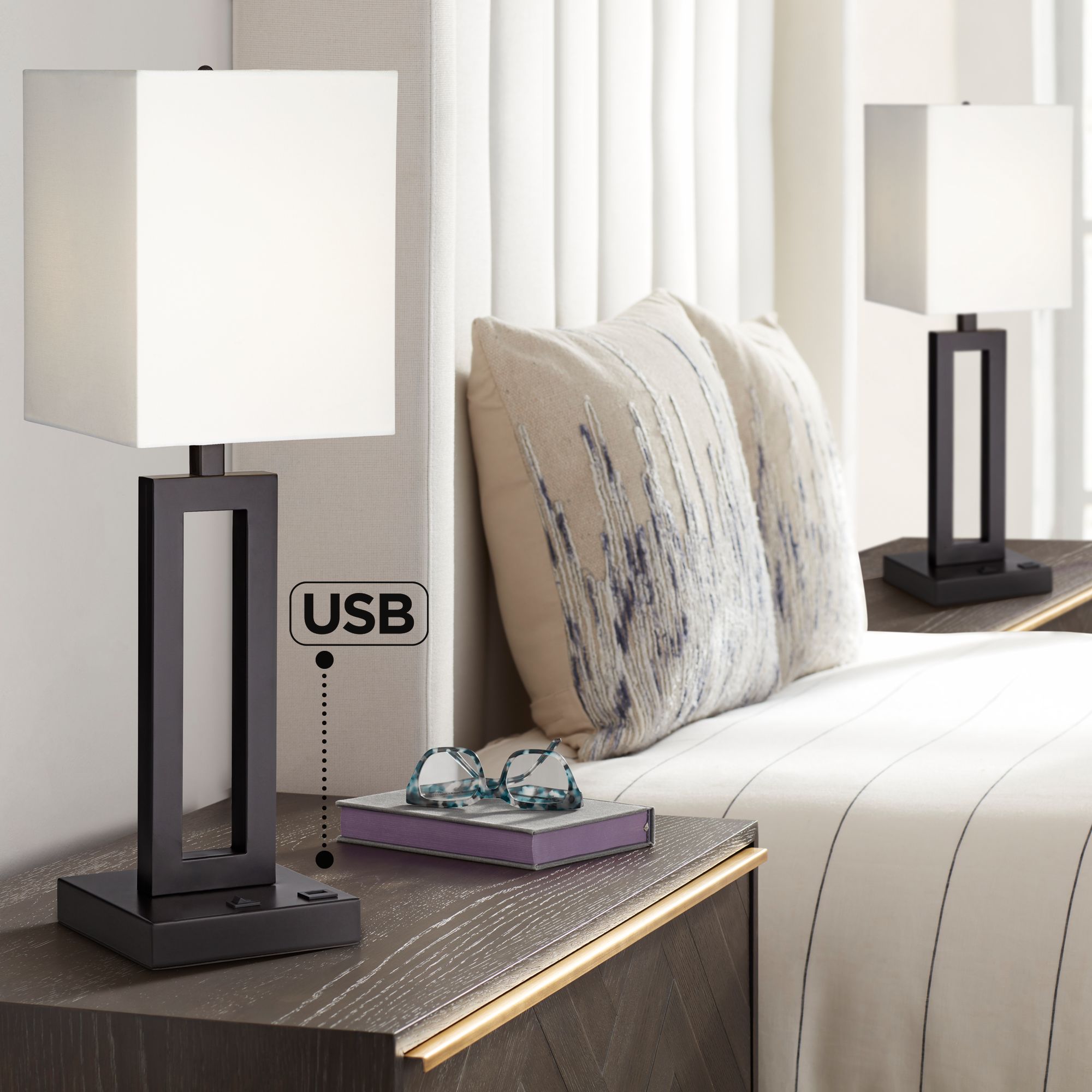 Acuous Dark Bronze Modern USB Table Lamps - Set of 2