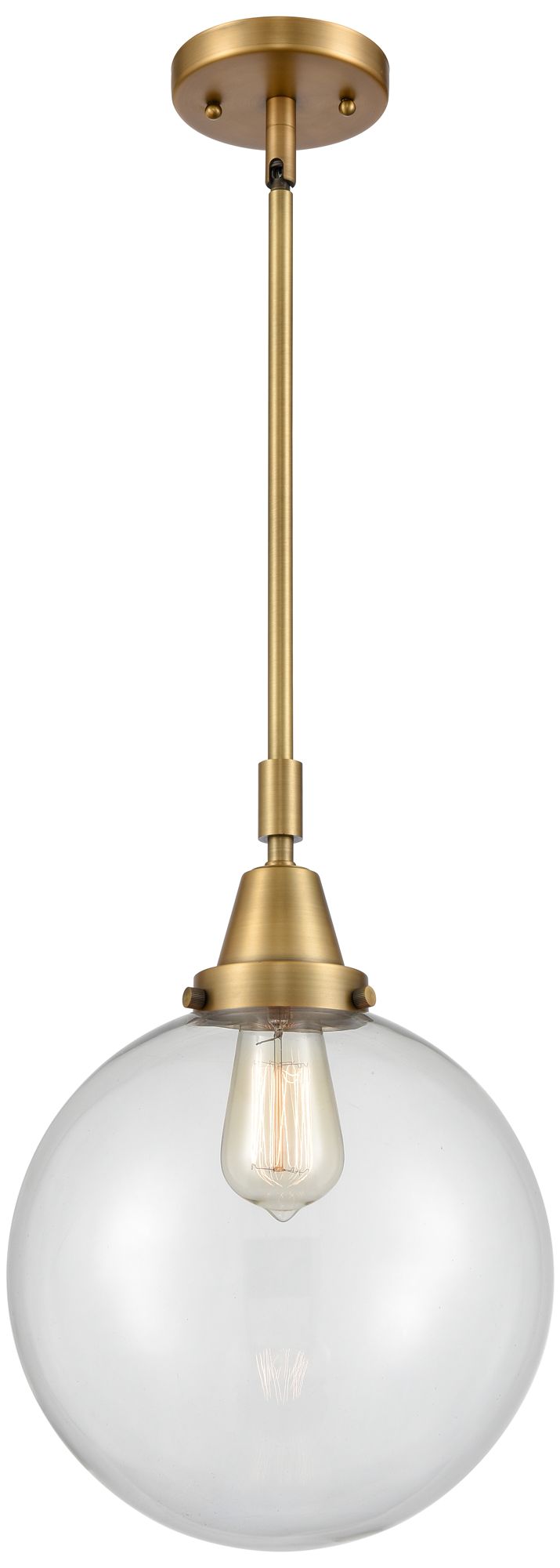 Caden Beacon 10" Wide Brushed Brass Stem Hung Mini Pendant w/ Clear Sh