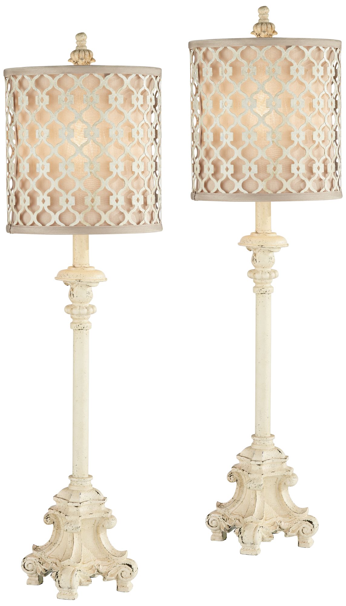 French Candlestick 34" High Ivory White Scroll Buffet Lamps Set of 2