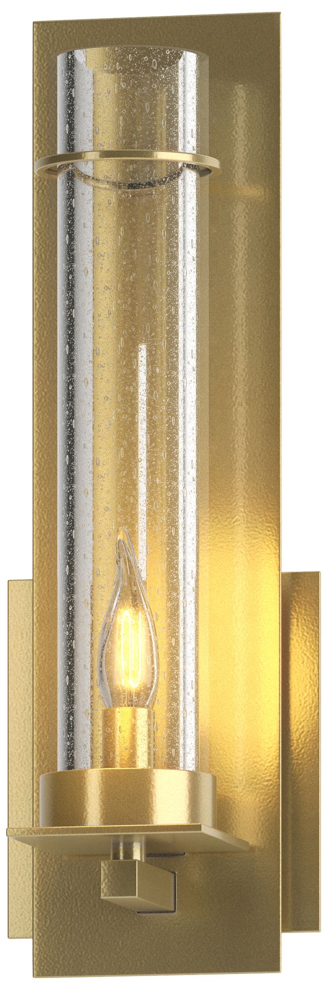 New Town 12.6" High Modern Brass Sconce With Seeded Clear Glass Shade