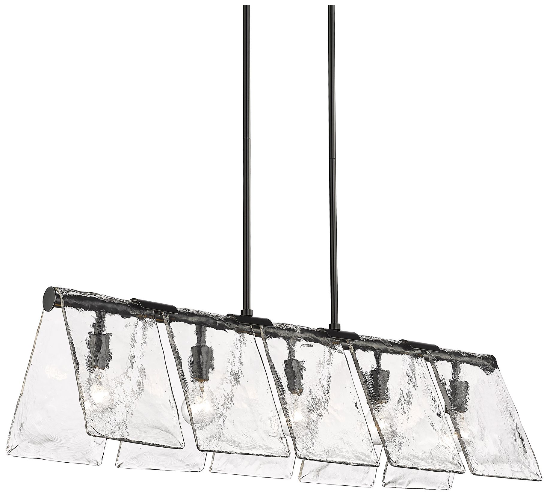 Serenity 37 7/8" Linear Pendant in Matte Black with Hammered Water Gla