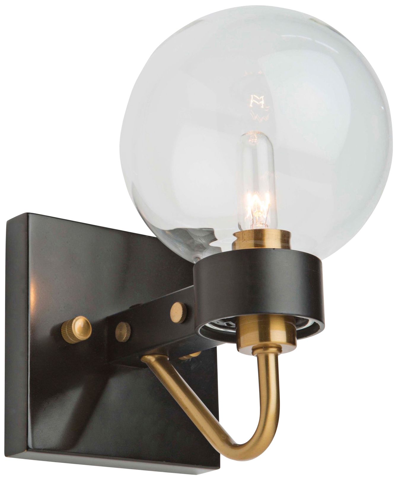 Chelton 8 1/2"H Matte Black and Clear Glassware Wall Sconce