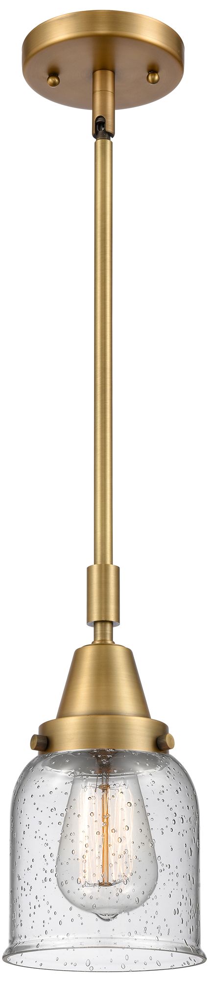 Caden Bell 5" Wide Brushed Brass Stem Hung Mini Pendant w/ Seedy Shade