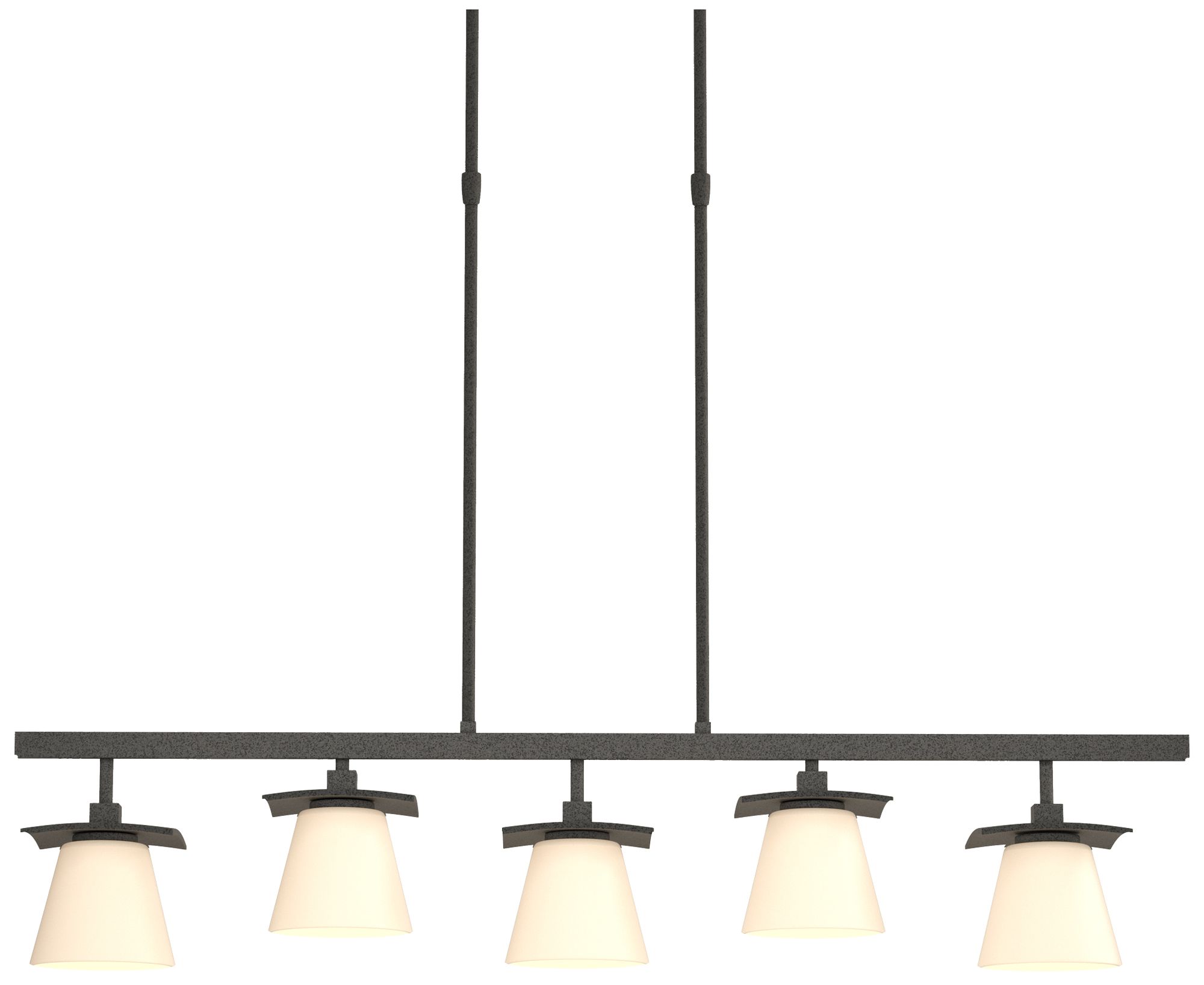 Wren 40"W 5 Light Natural Iron Long Pendant With Opal Glass Shade