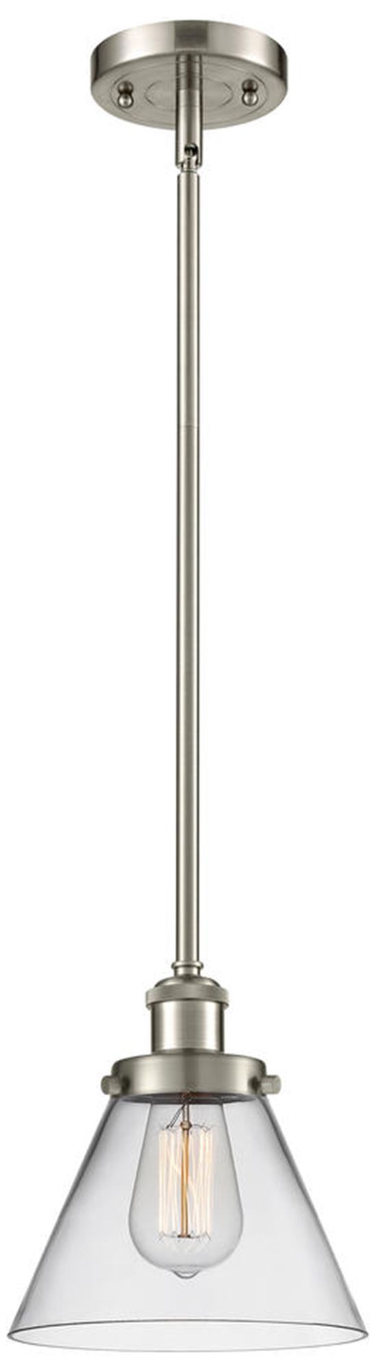 Ballston Urban Cone 10" Nickel LED Stem Hung Mini Pendant w/ Clear Sha