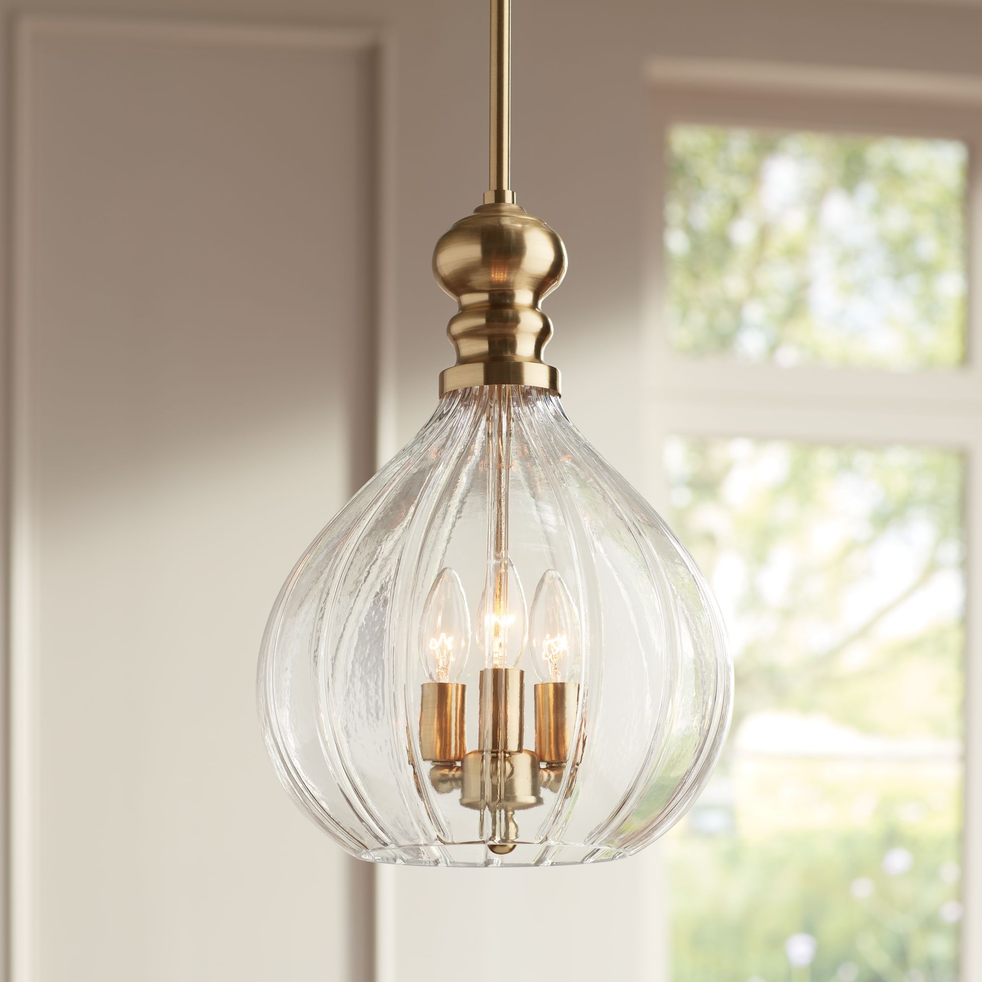 Possini Euro Houten 11 1/2" Wide Soft Gold 3-Light Glass Mini Pendant