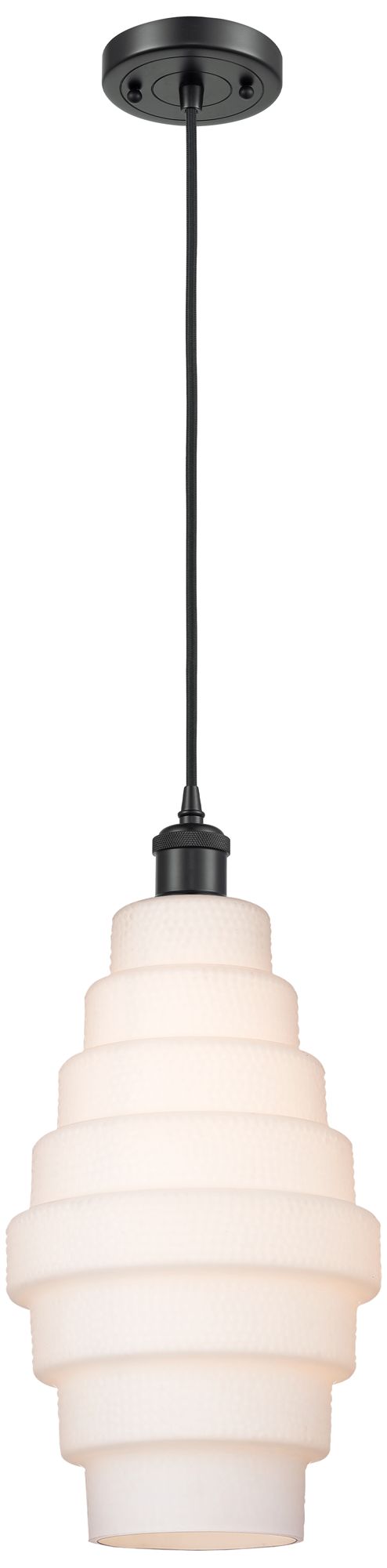 Ballston Cascade 8.25" Wide Matte Black Corded Mini Pendant w/ White S