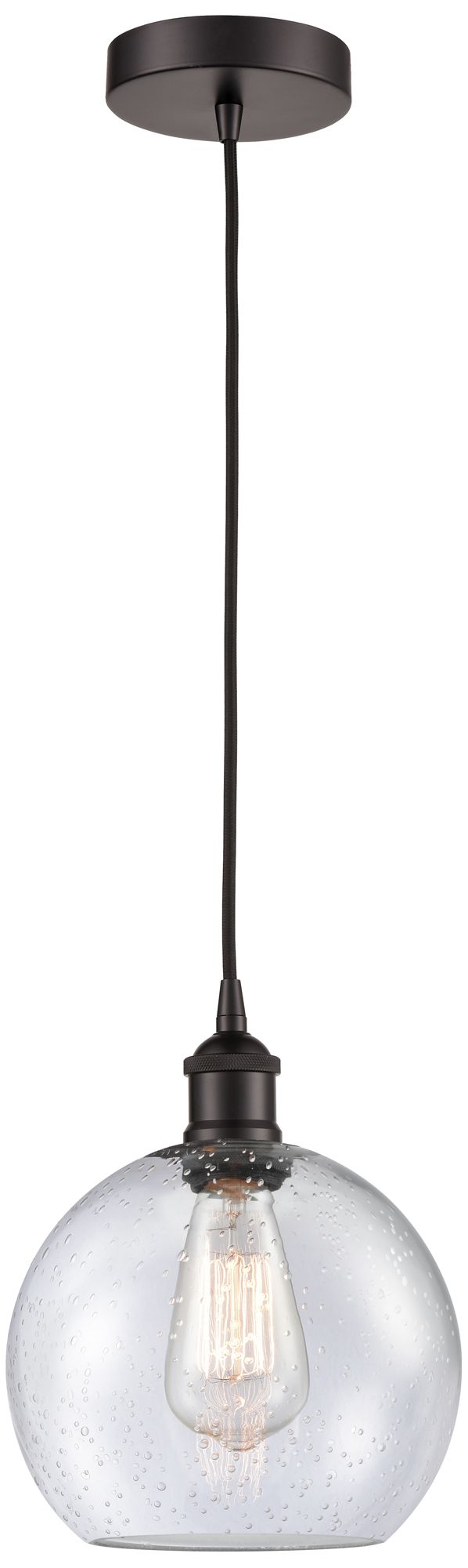 Edison Athens 8" Oil Rubbed Bronze Cord Hung Mini Pendant w/ Seedy Sha