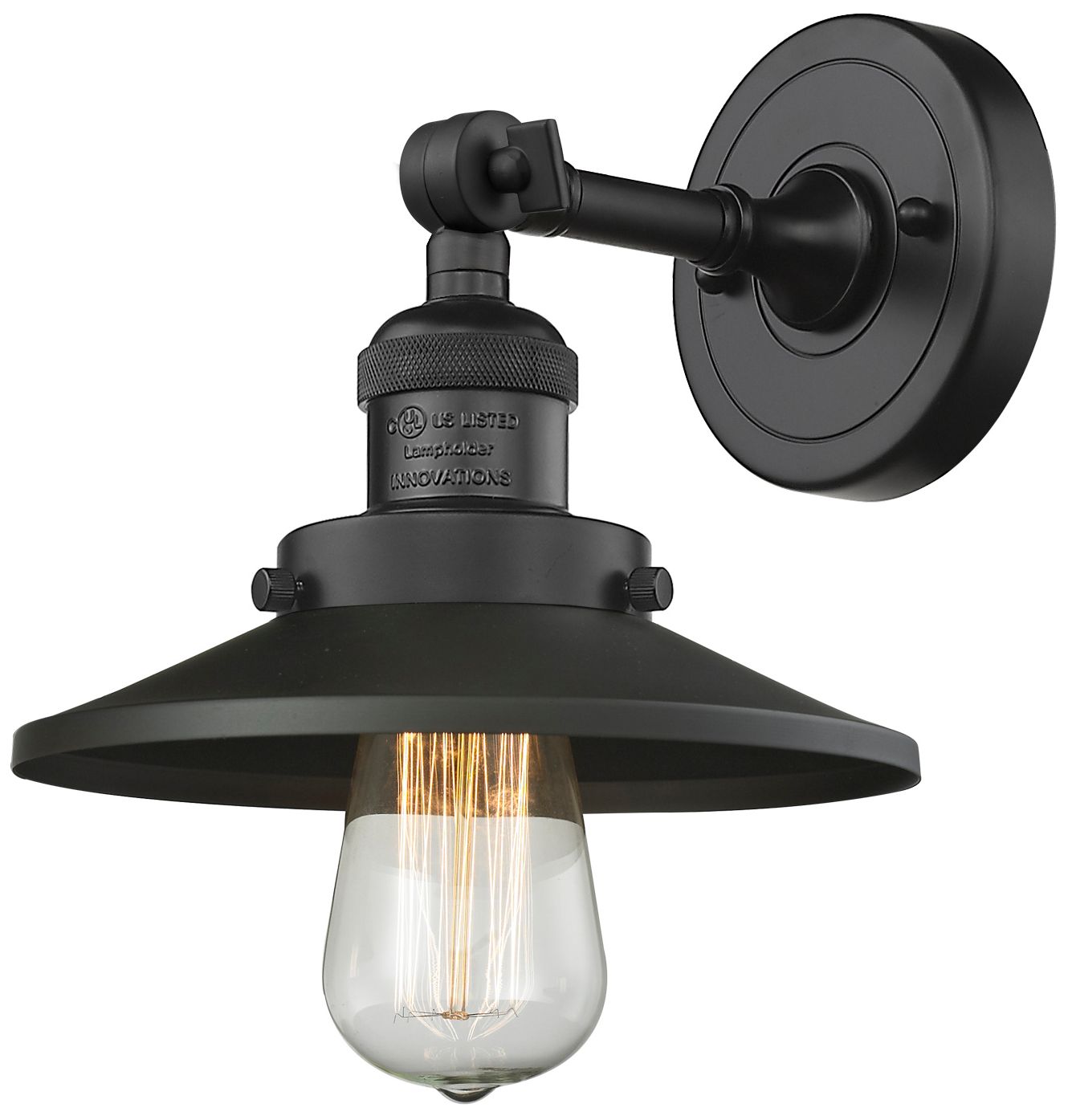 Railroad 8" LED Sconce - Matte Black Finish - Matte Black Shade