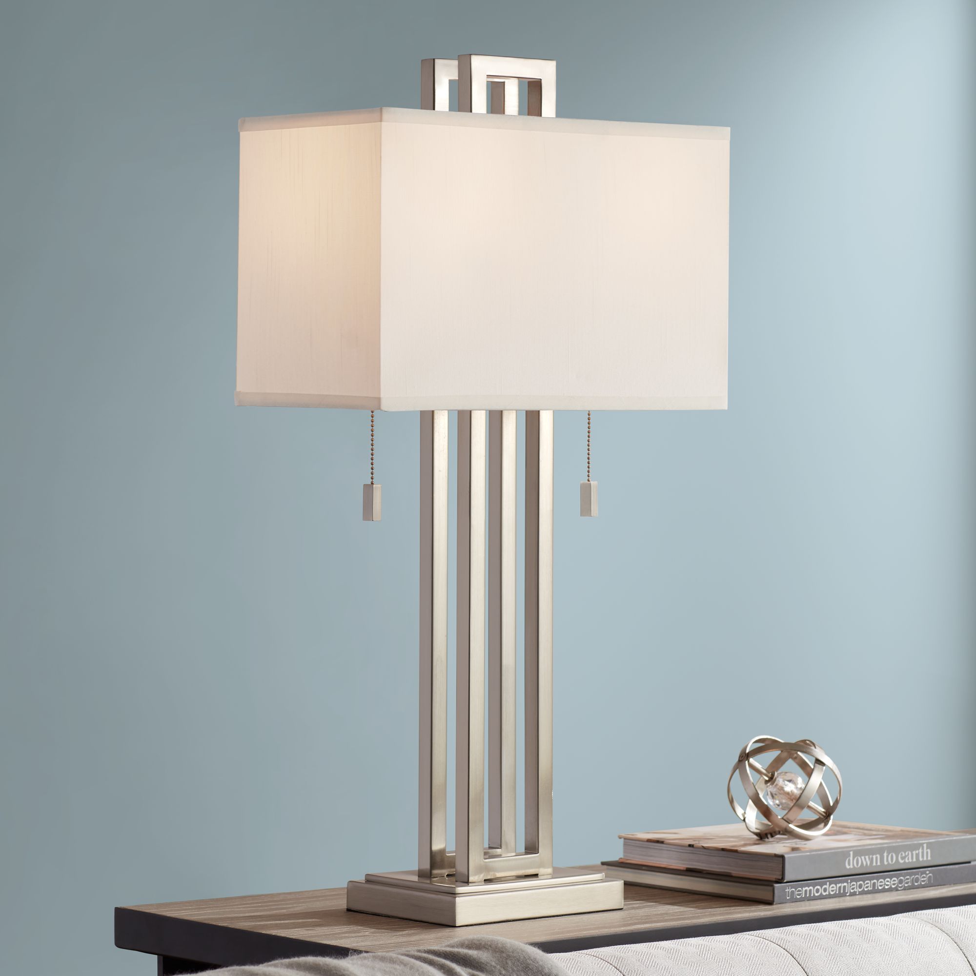 Possini Euro Design Brushed Nickel Rectangle Table Lamp