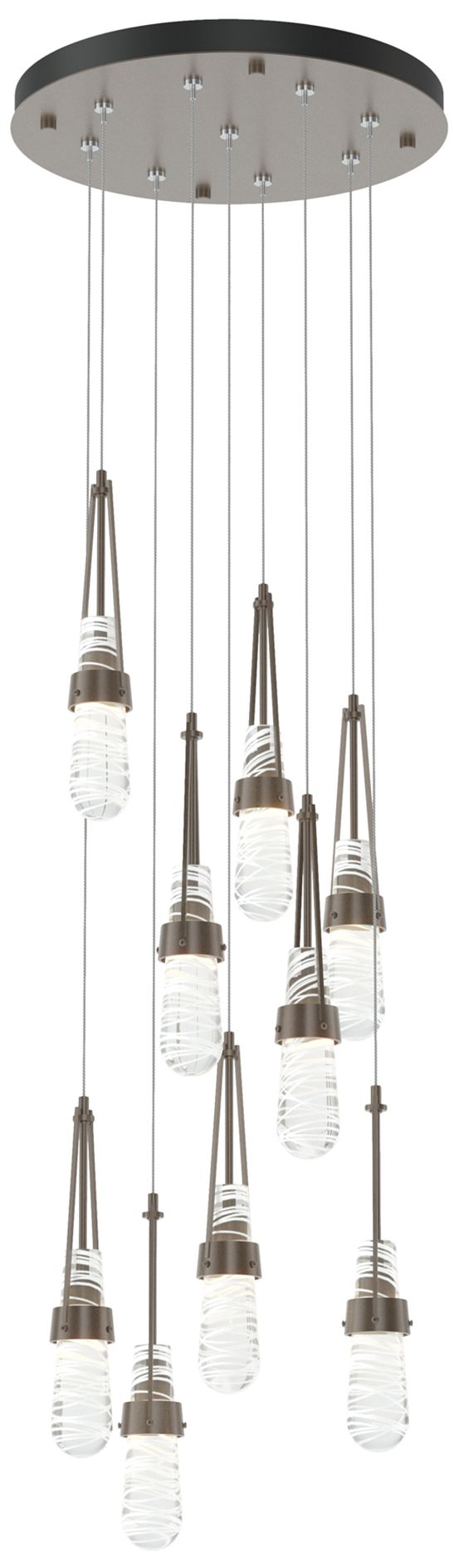 Link 20.5" 9-Light Round Bronze Long Pendant w/ Clear Glass & Whit