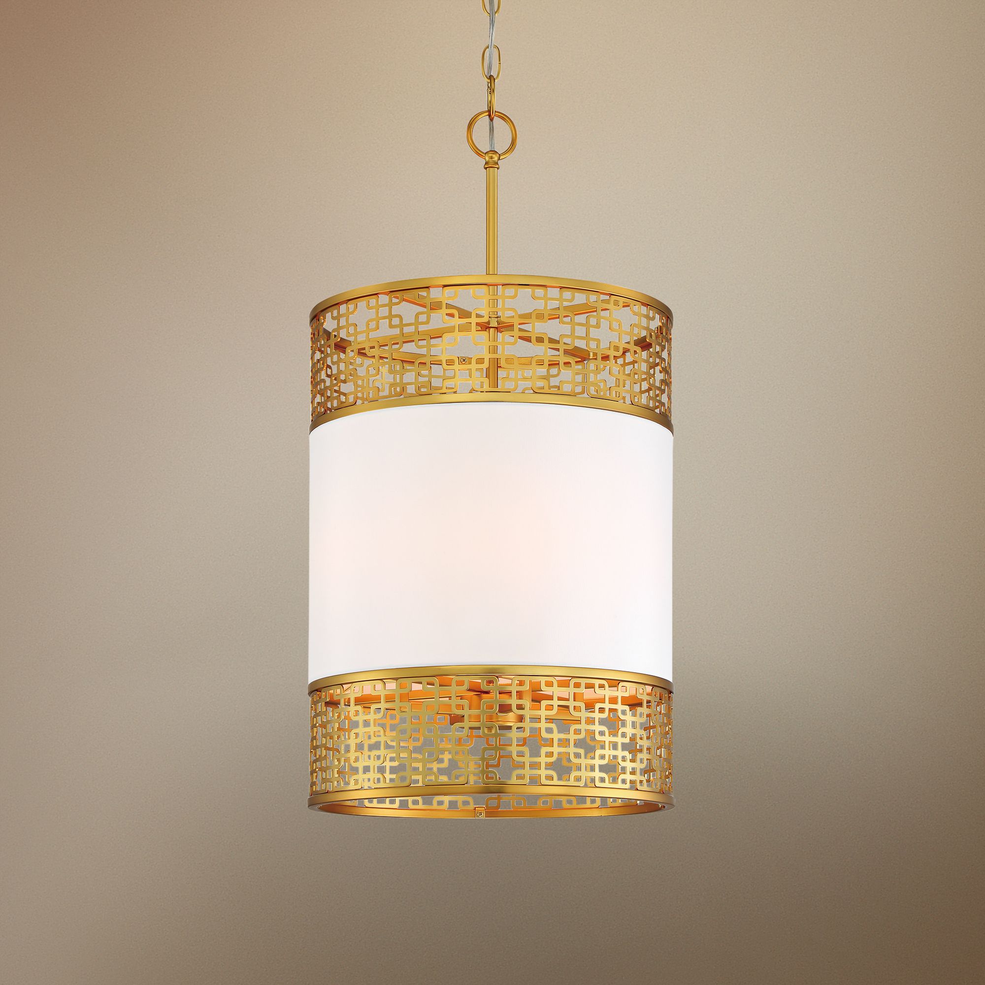 Blairmoor 14"W Honey Gold and Faux Silk Foyer Pendant Light