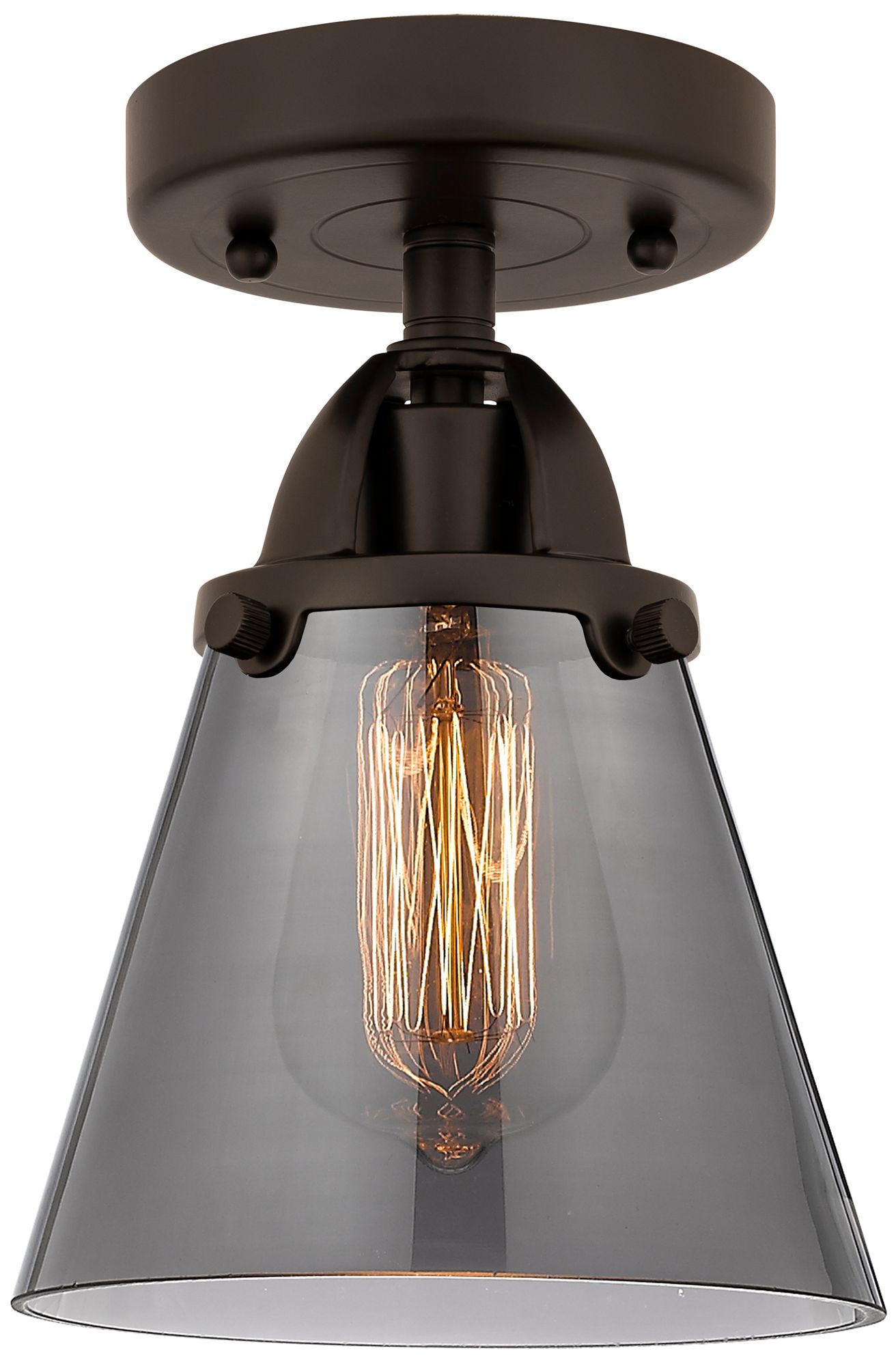 Nouveau 2 Cone 6" Semi-Flush Mount - Oil Rubbed Bronze - Plated Smoke