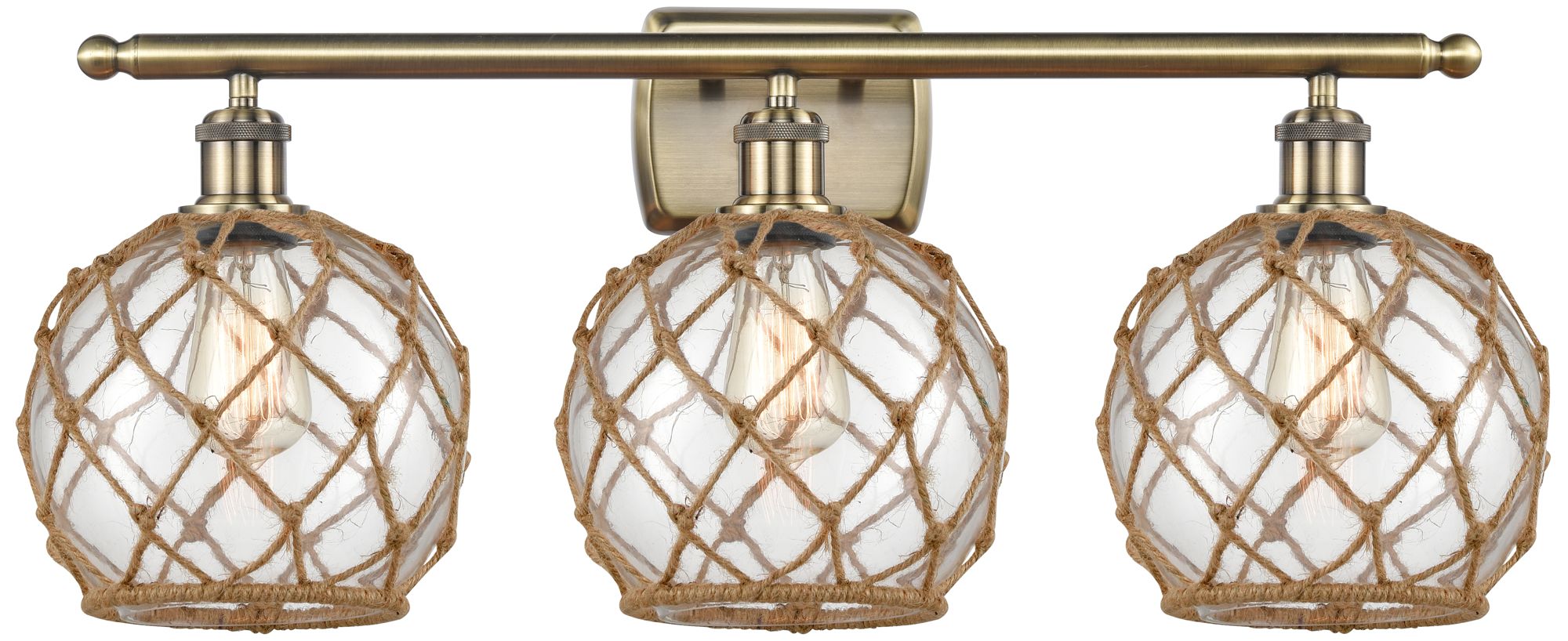 Farmhouse Rope 26"W 3 Lt Antique Brass Bath Light w/ Clear and Brown S